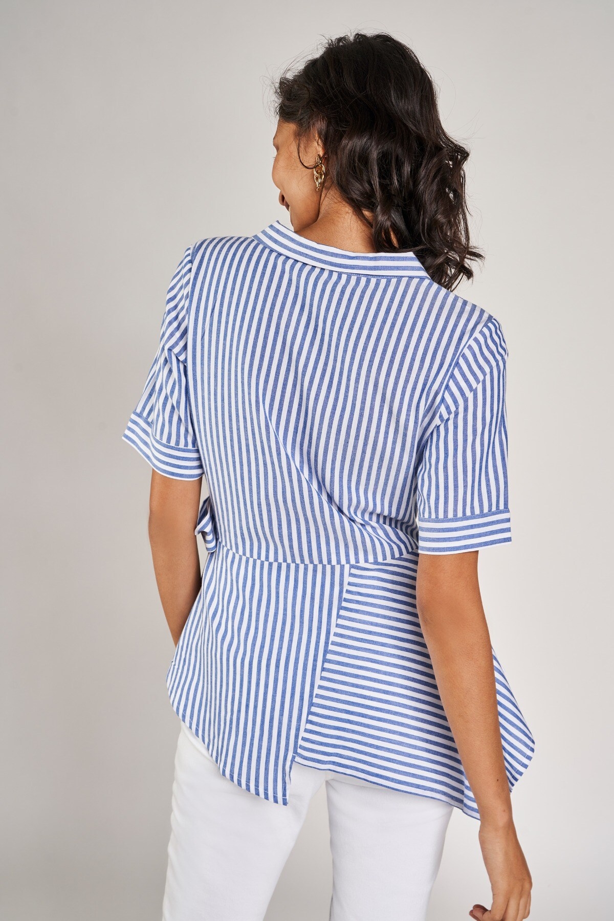 AND | Blue and White Striped Fit And Flare Top 1