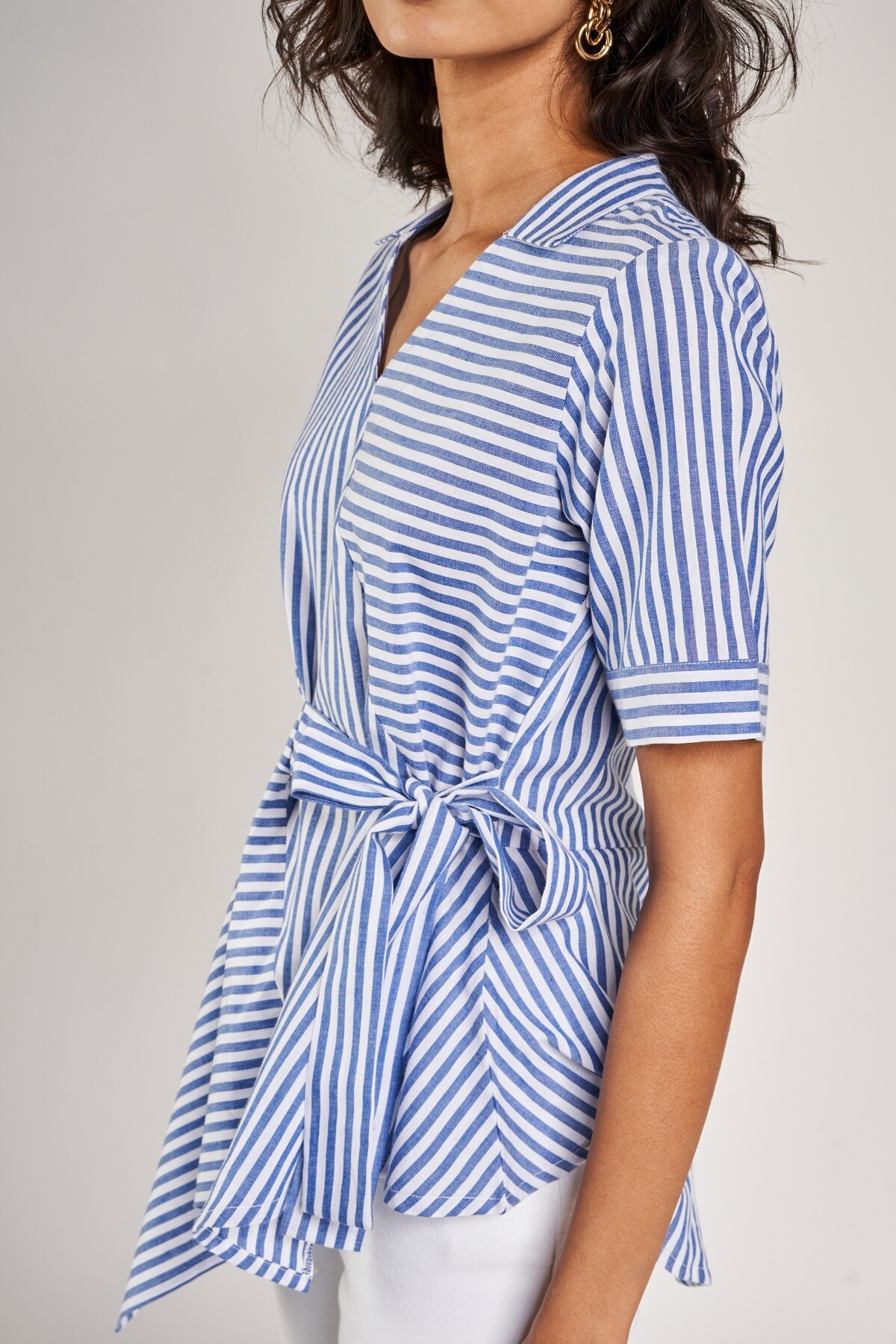 AND | Blue and White Striped Fit And Flare Top 2