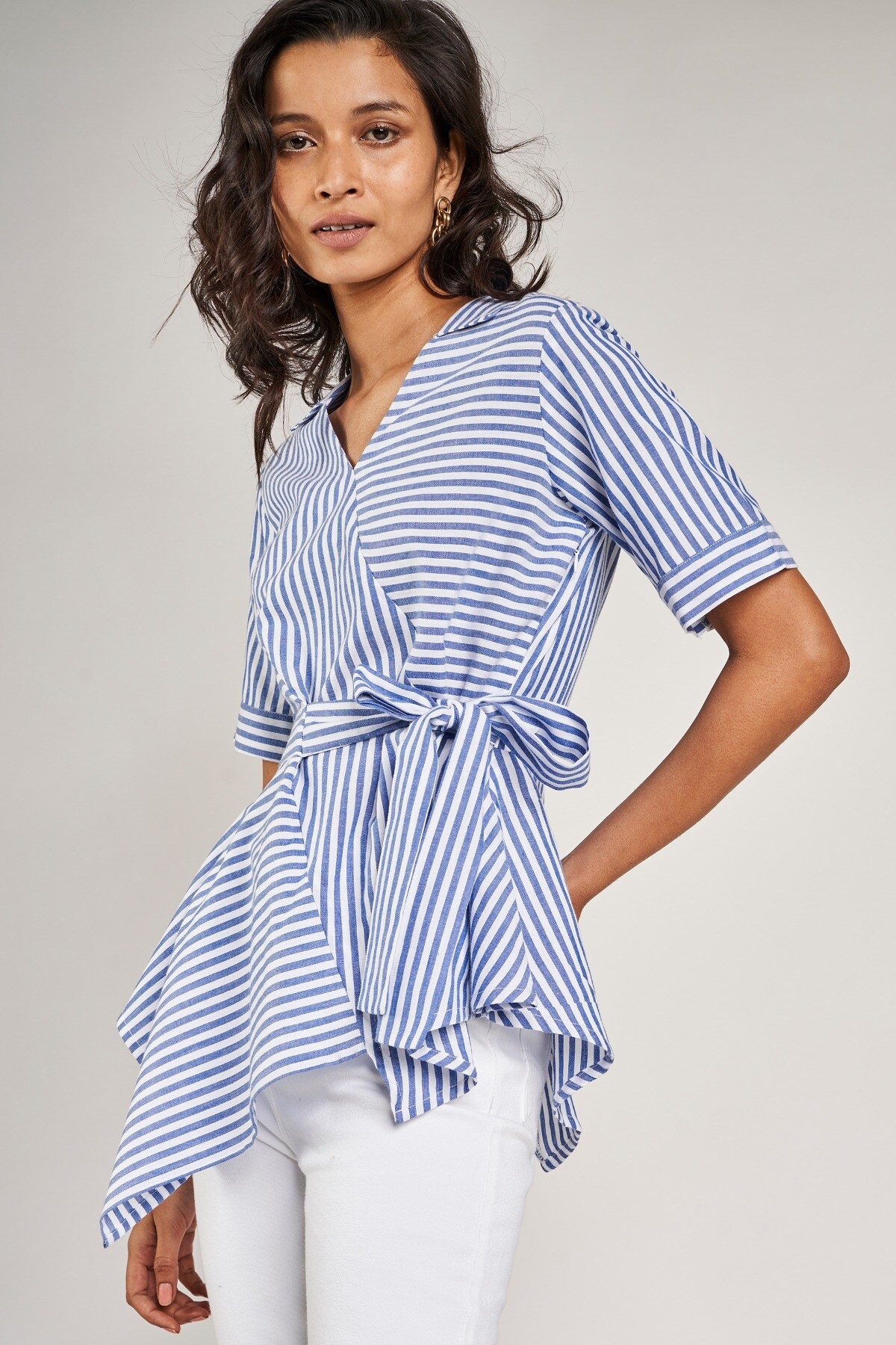 AND | Blue and White Striped Fit And Flare Top 3
