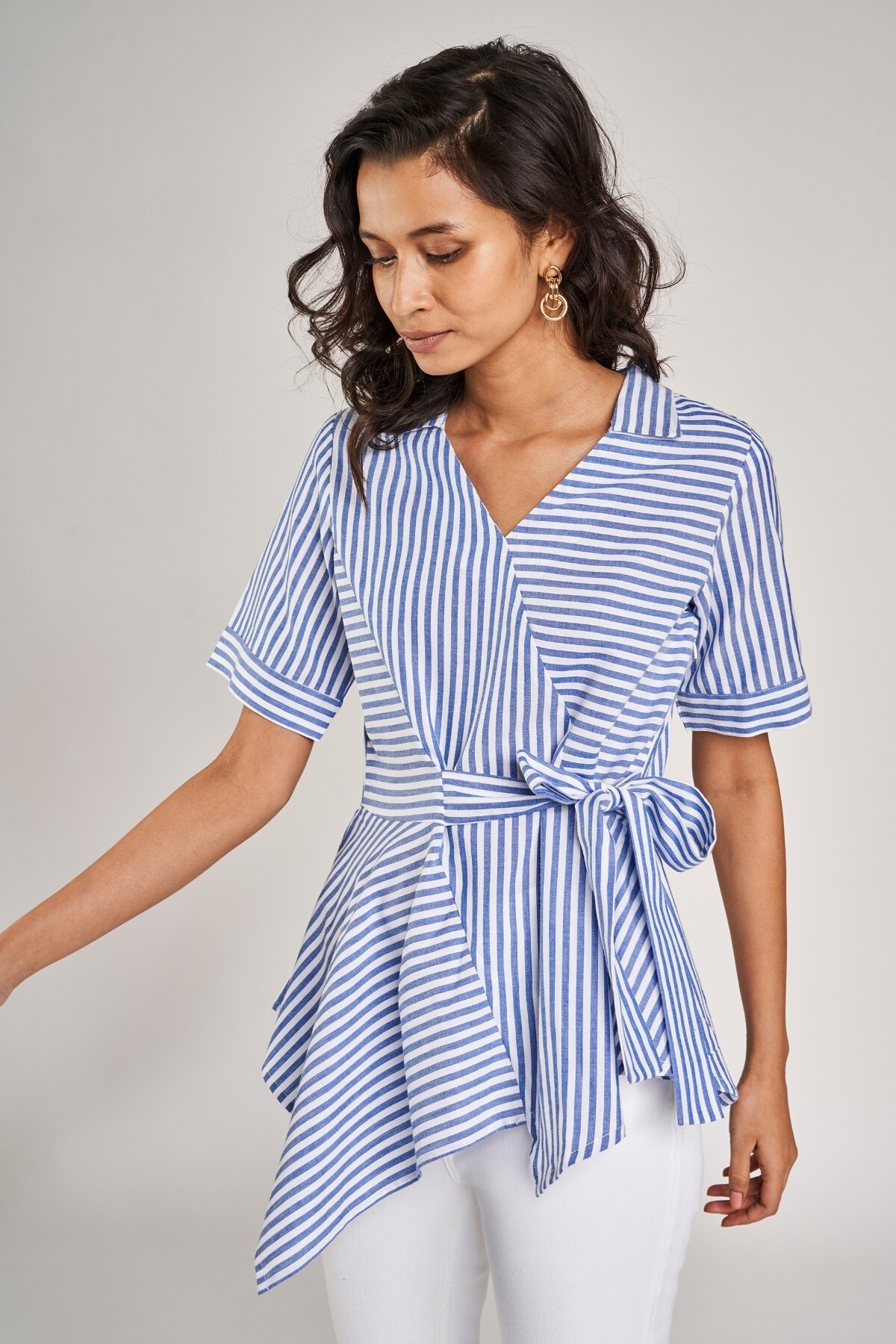 AND | Blue and White Striped Fit And Flare Top 5
