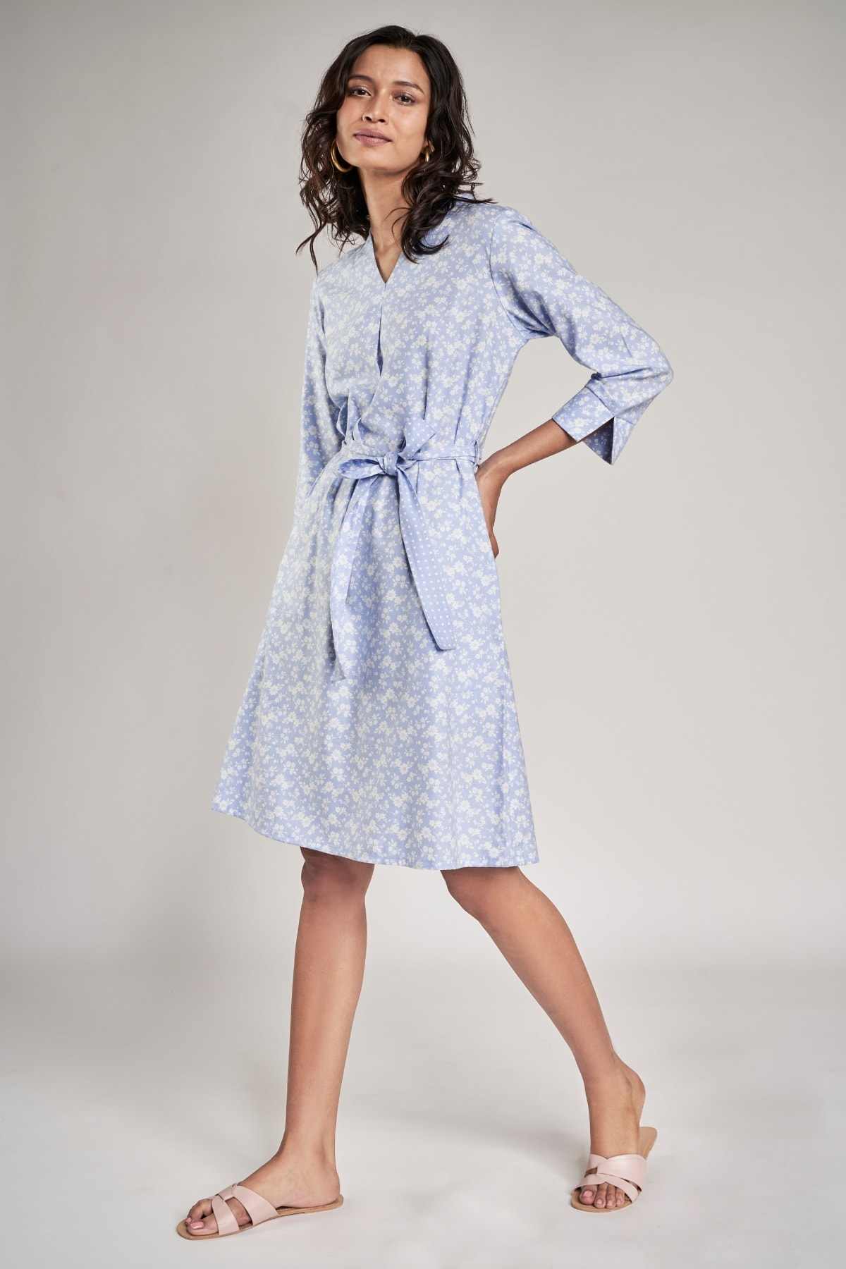 Powder Blue Floral Printed Shift Dress