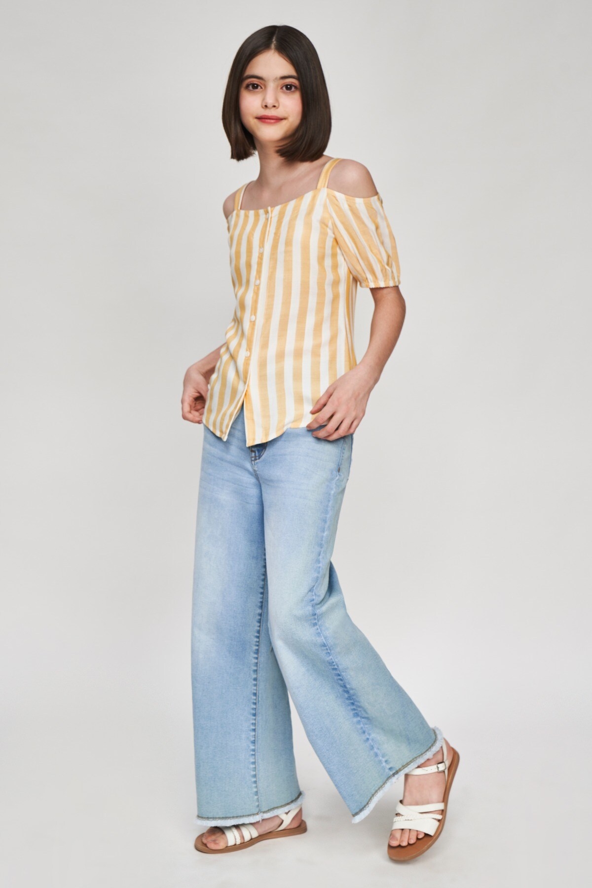 AND | Yellow Striped Printed Shirters Top 0