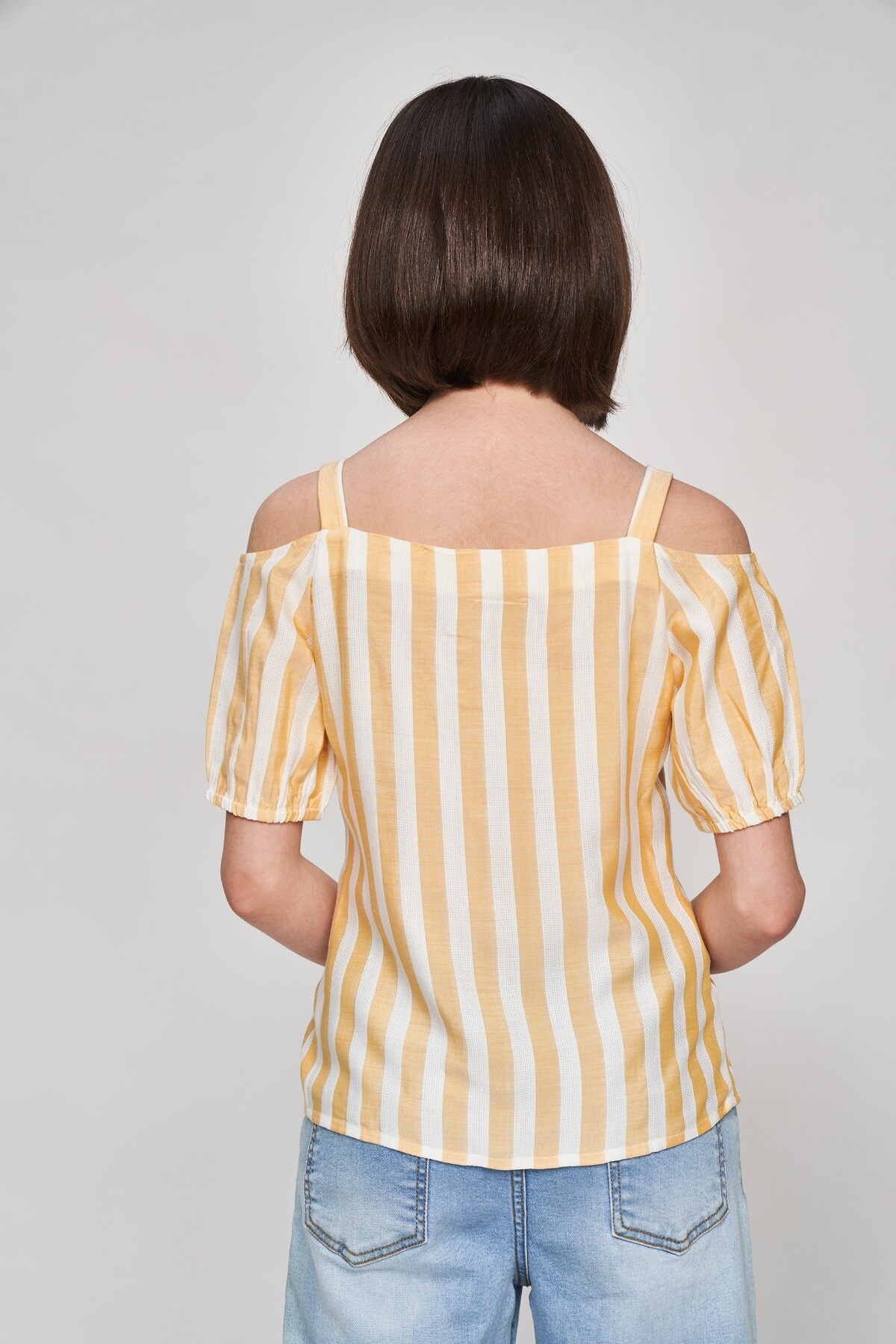 AND | Yellow Striped Printed Shirters Top 1