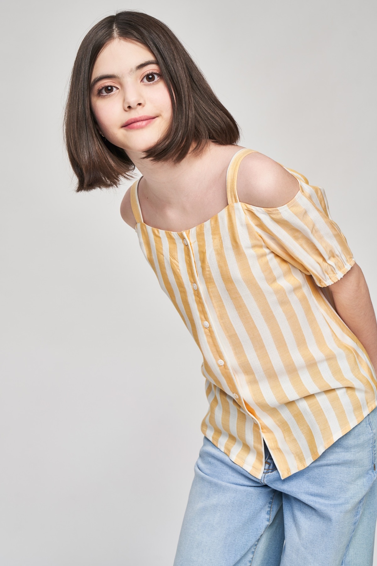 AND | Yellow Striped Printed Shirters Top 2