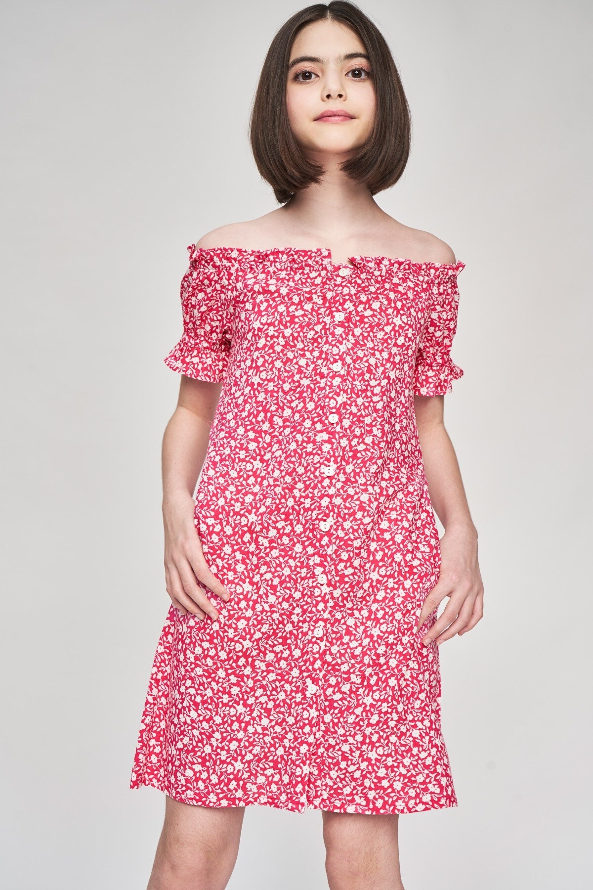 AND | Pink Floral Printed Fit And Flare Dress 0