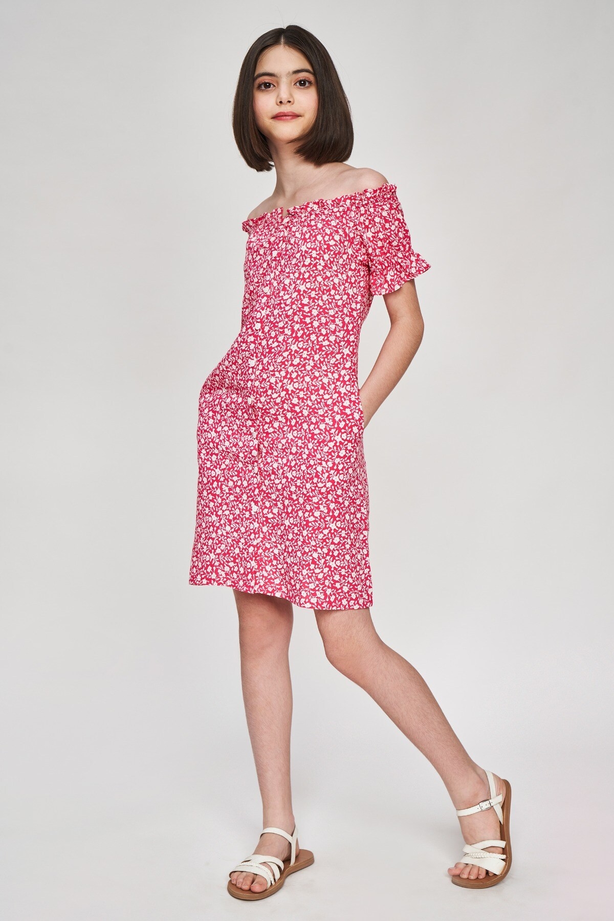 AND | Pink Floral Printed Fit And Flare Dress 4