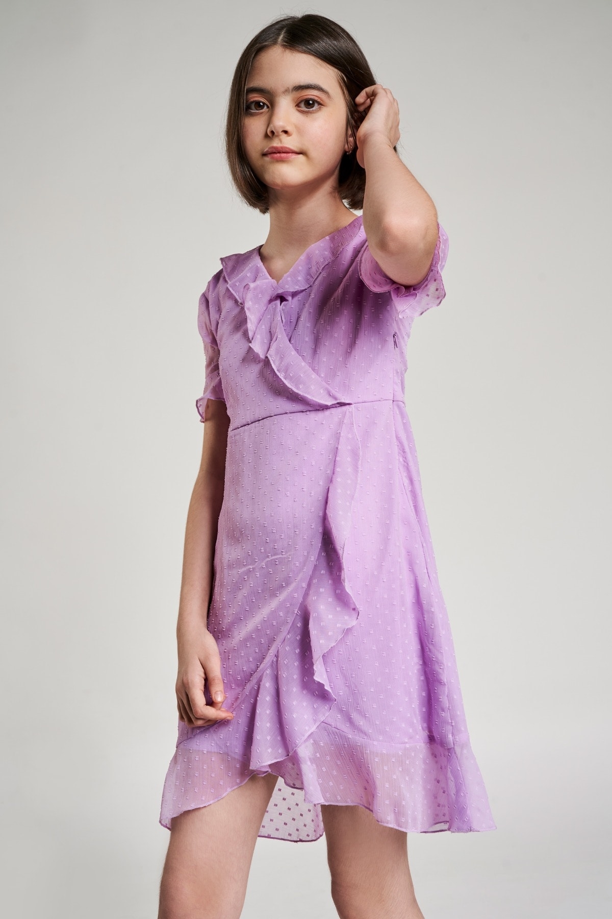 AND | Lilac Self Design Fit And Flare Dress 0