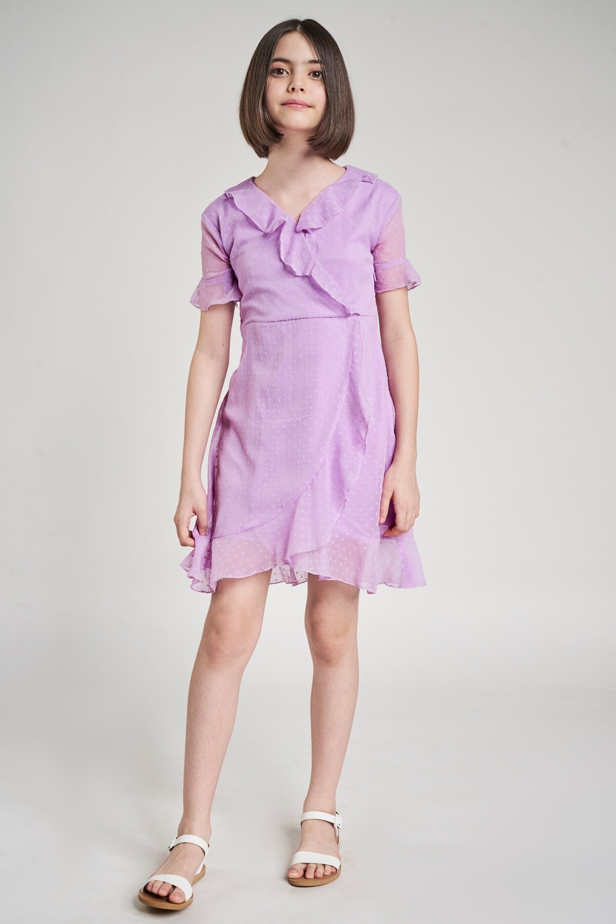 AND | Lilac Self Design Fit And Flare Dress 1