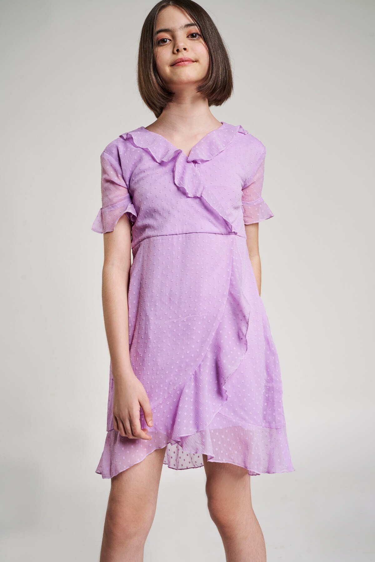 AND | Lilac Self Design Fit And Flare Dress 3