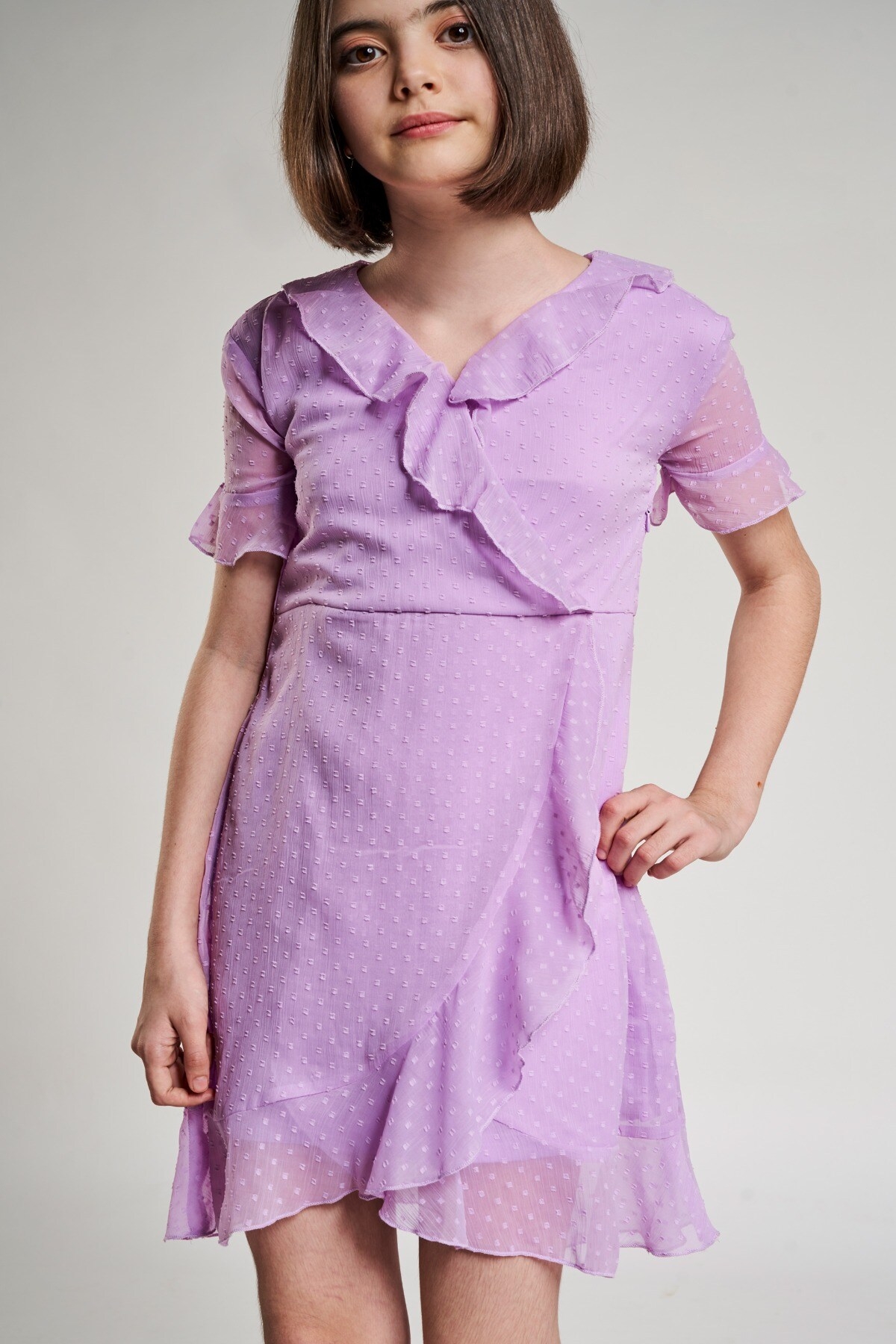 AND | Lilac Self Design Fit And Flare Dress 4