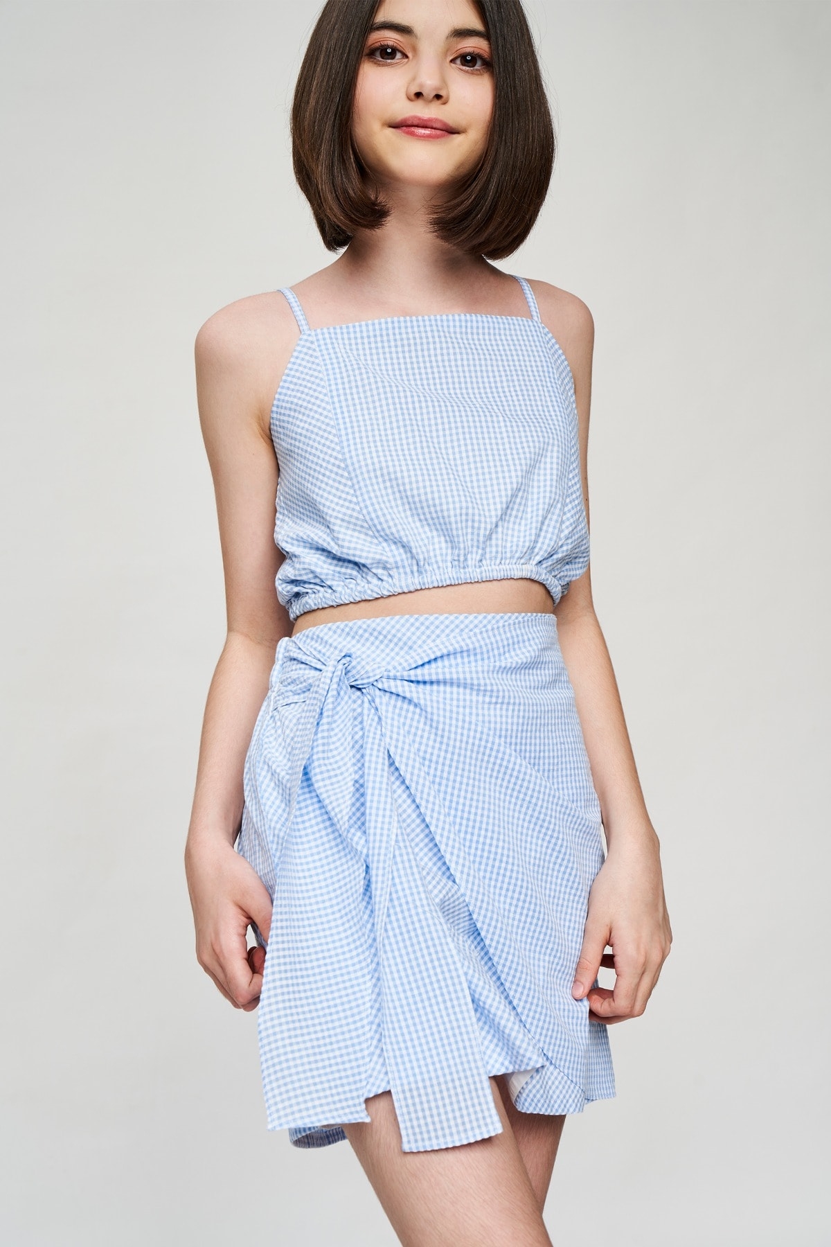 AND | Blue Checked Printed Cropped Co-Ordinate  Set 0