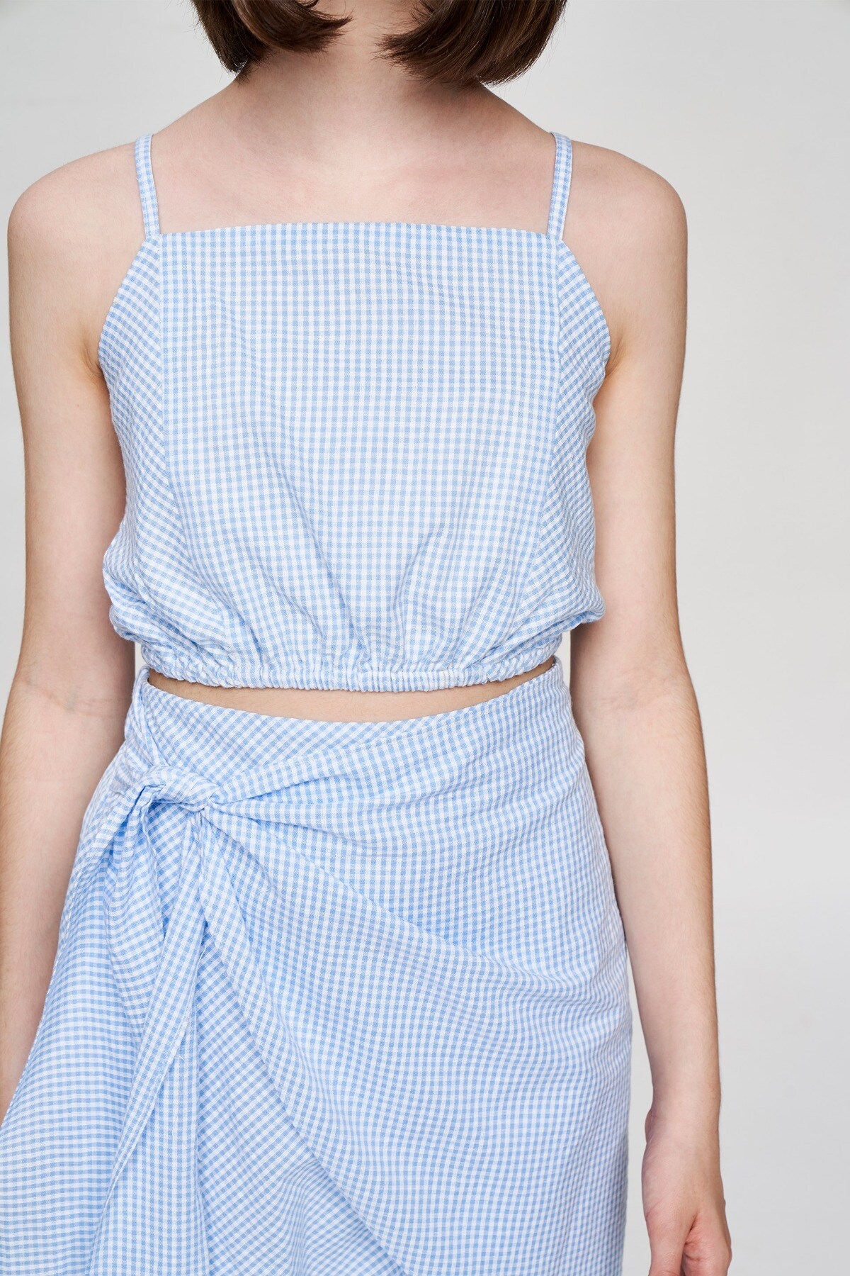 AND | Blue Checked Printed Cropped Co-Ordinate  Set 3