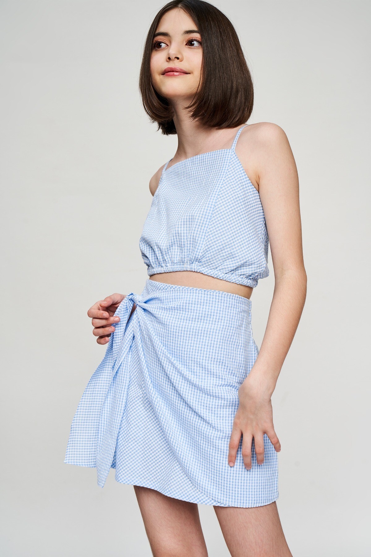 AND | Blue Checked Printed Cropped Co-Ordinate  Set 4