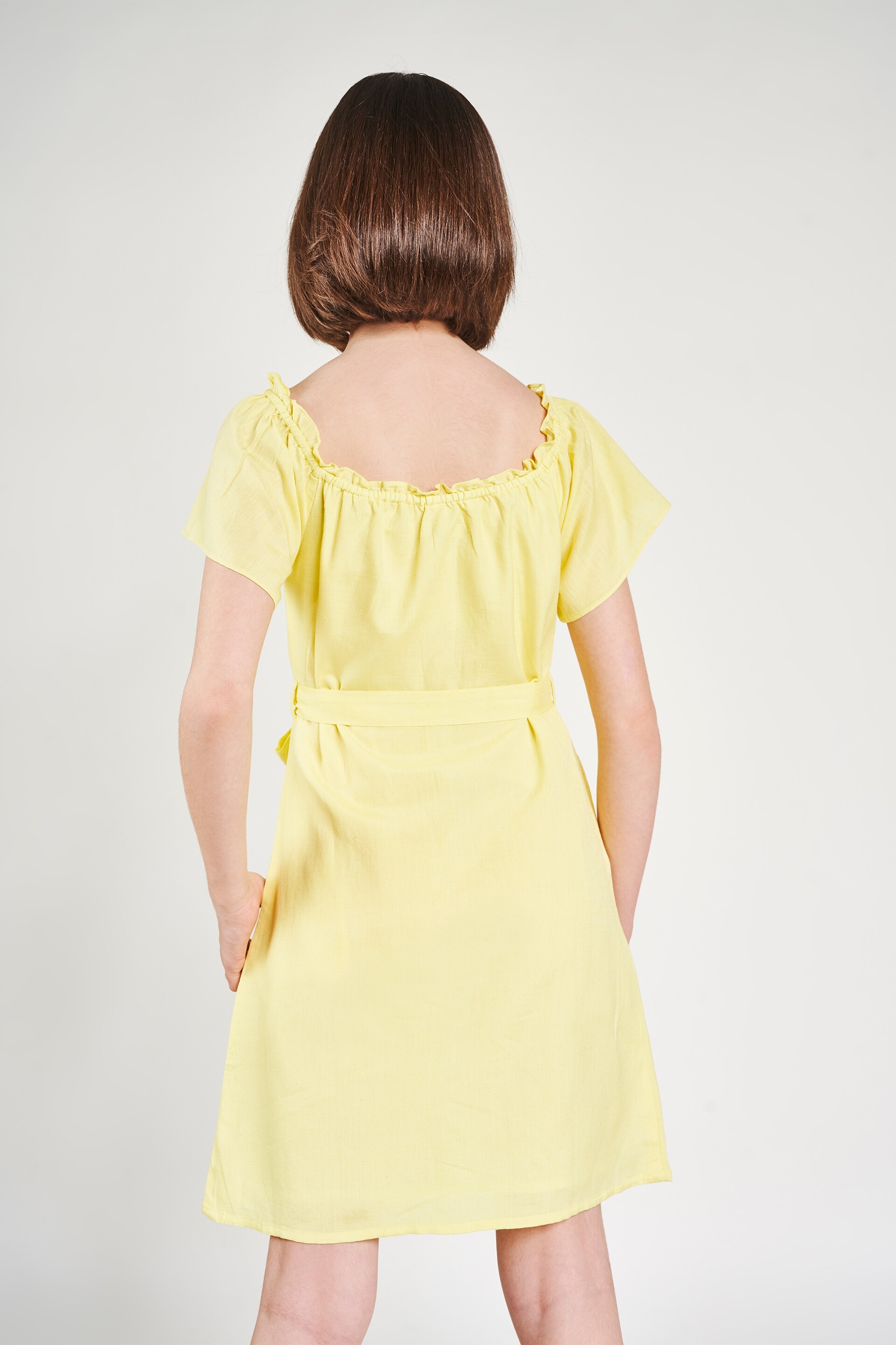 AND | Yellow Solid Fit And Flare Dress 3
