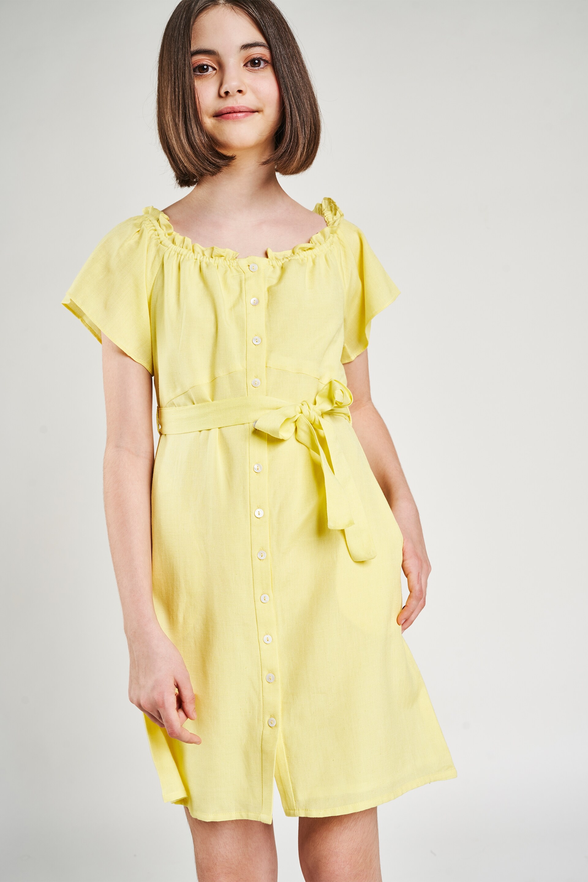 AND | Yellow Solid Fit And Flare Dress 0