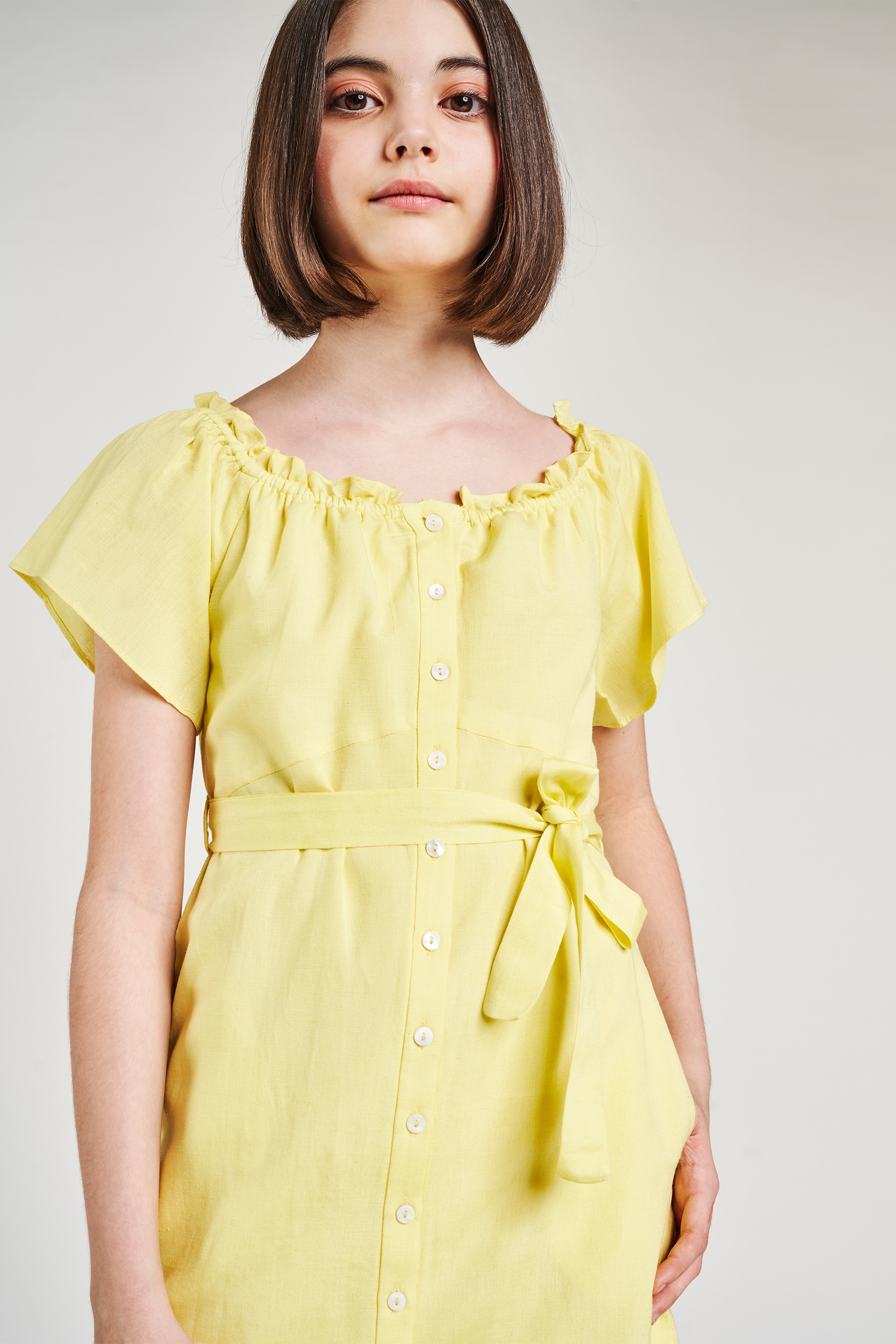 AND | Yellow Solid Fit And Flare Dress 1