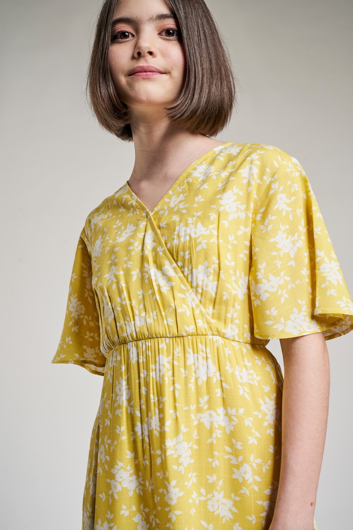 AND | Yellow Floral Printed Fit And Flare Dress 0