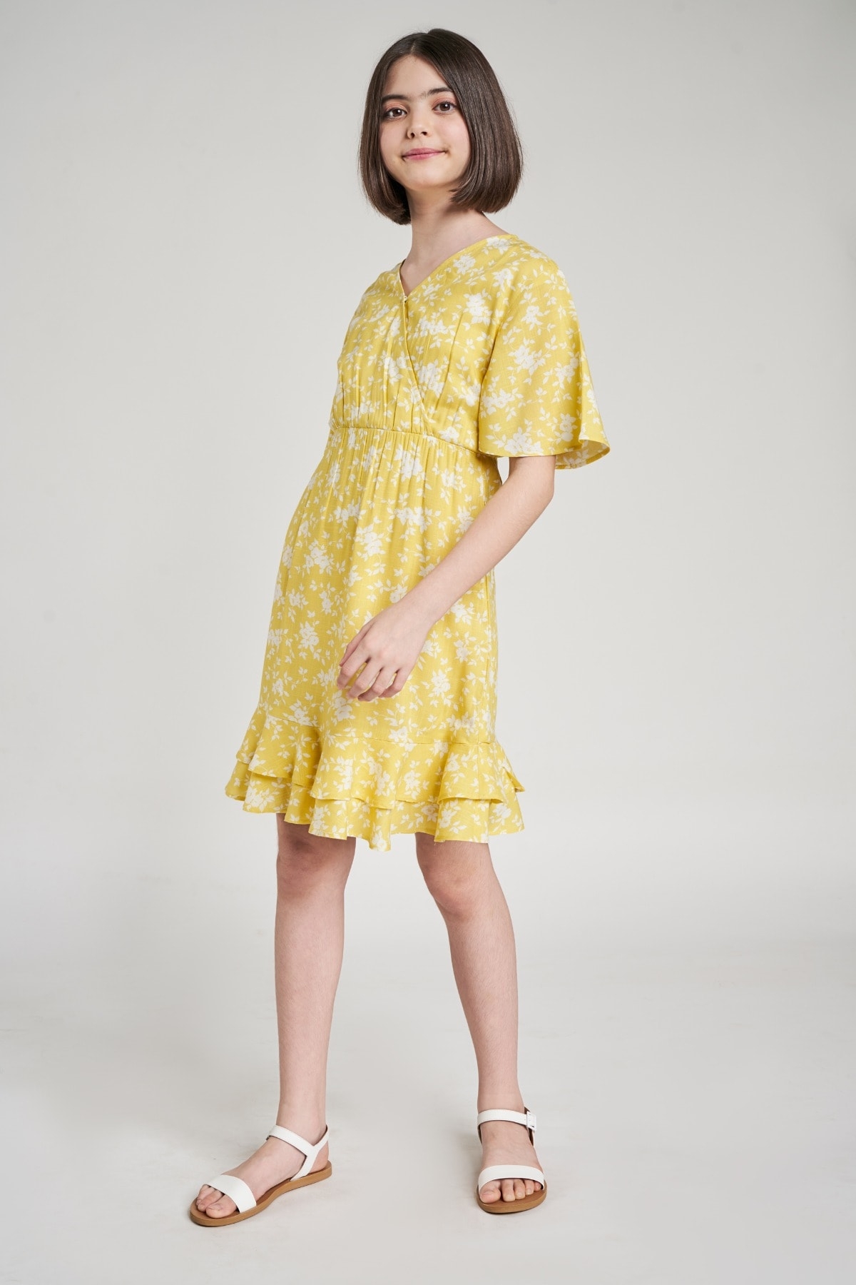 AND | Yellow Floral Printed Fit And Flare Dress 1