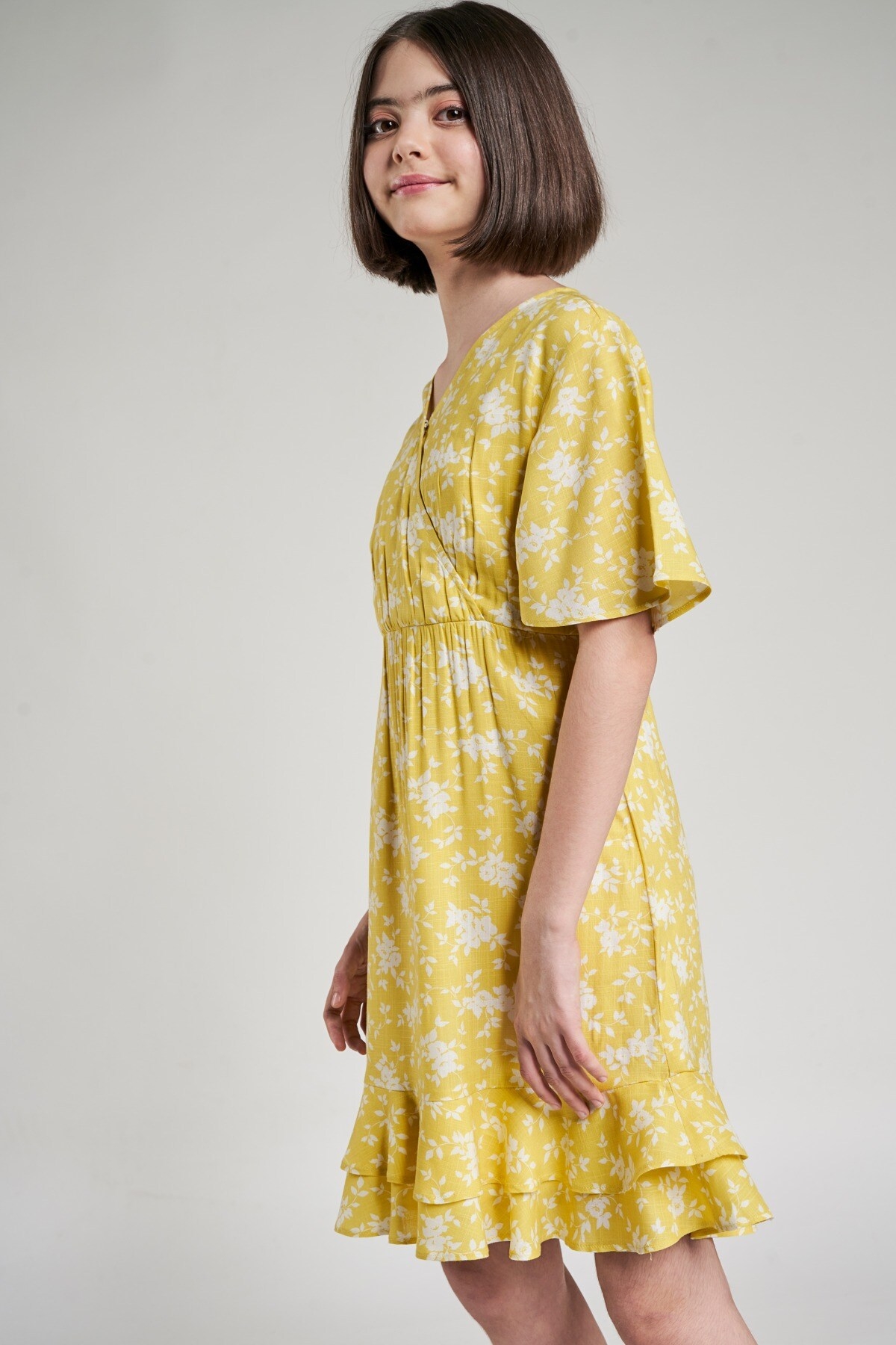 AND | Yellow Floral Printed Fit And Flare Dress 2