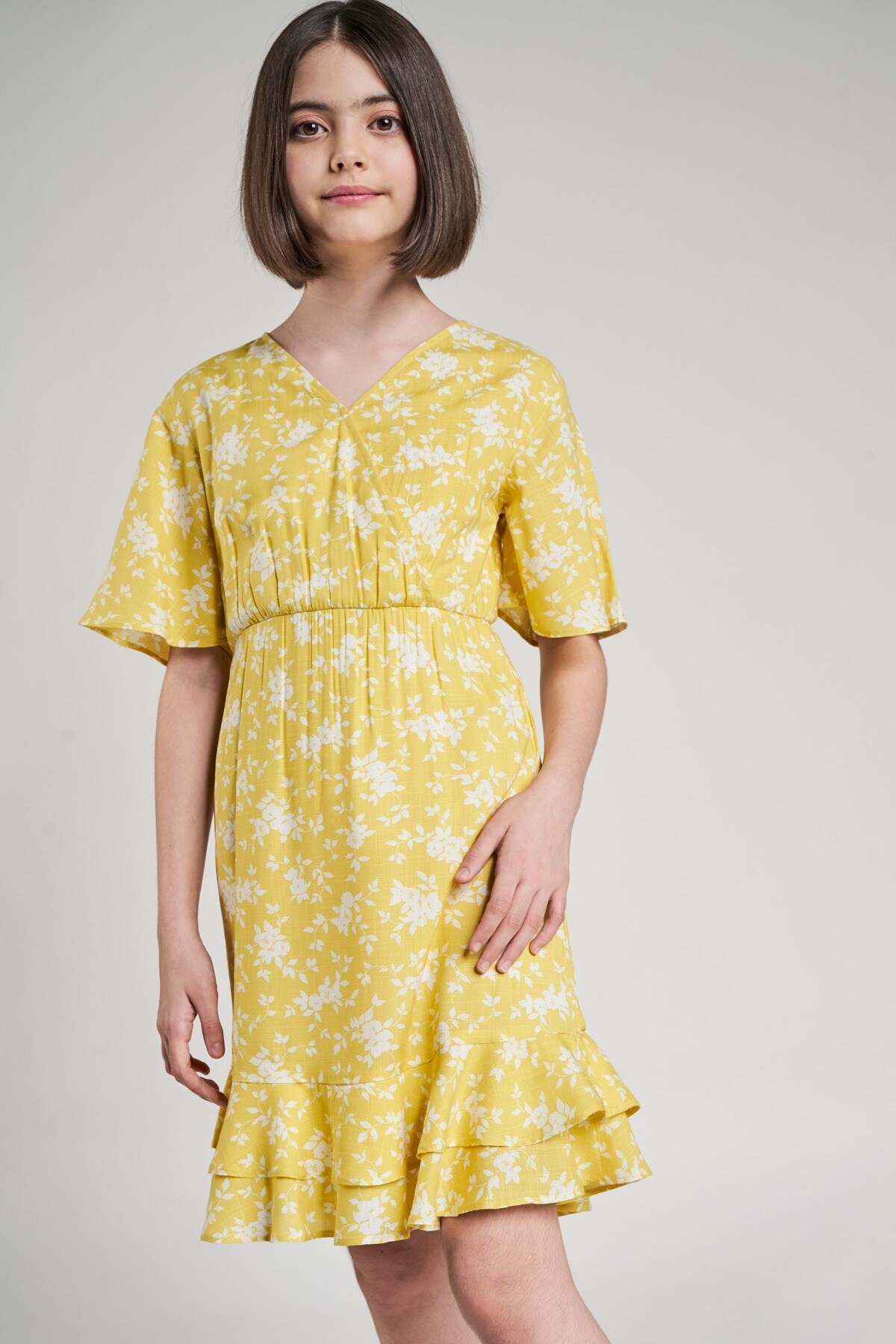 AND | Yellow Floral Printed Fit And Flare Dress 4