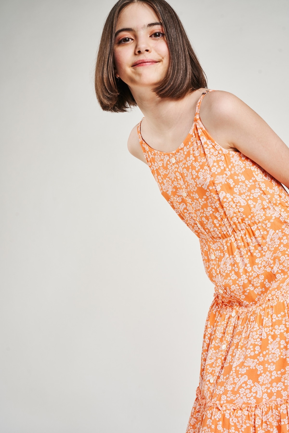 AND | Orange Floral Printed Fit And Flare Dress 0
