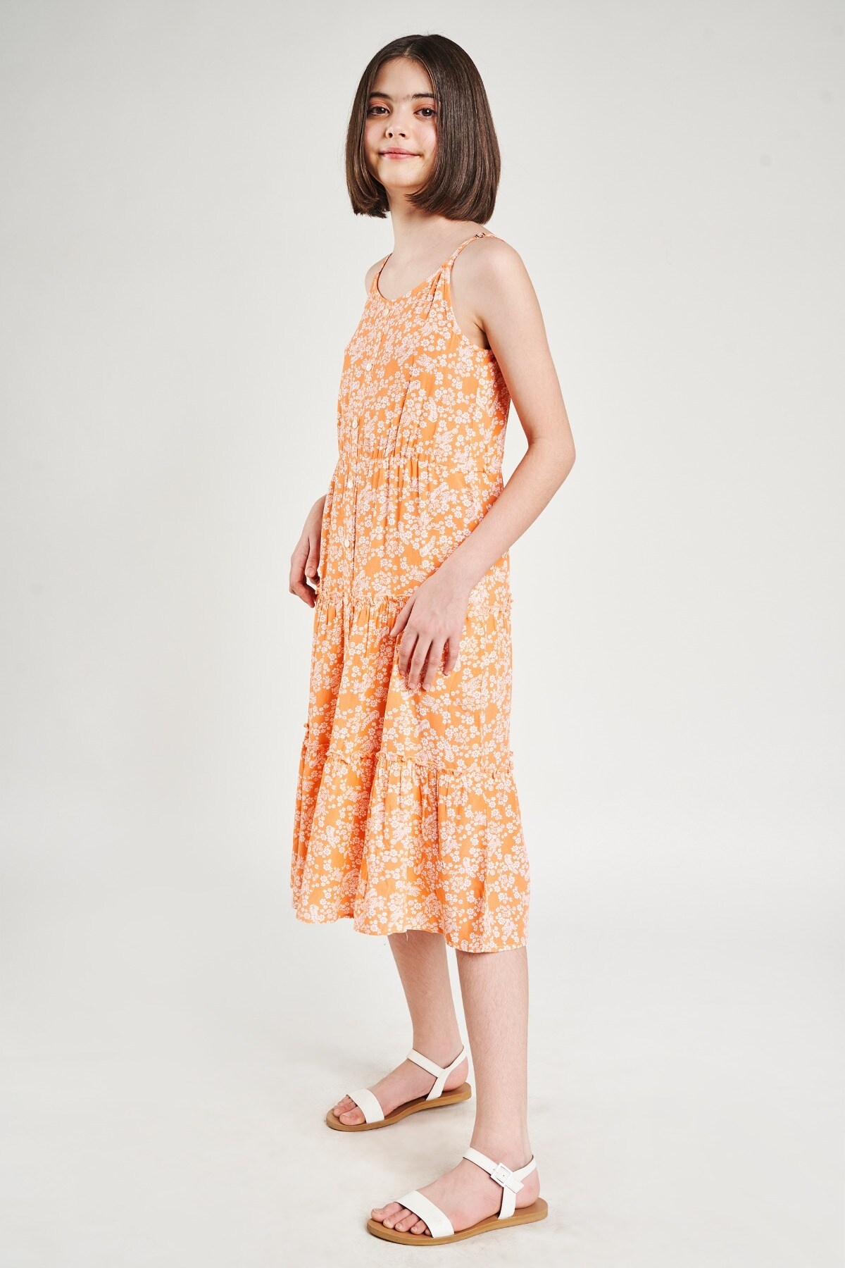 AND | Orange Floral Printed Fit And Flare Dress 2