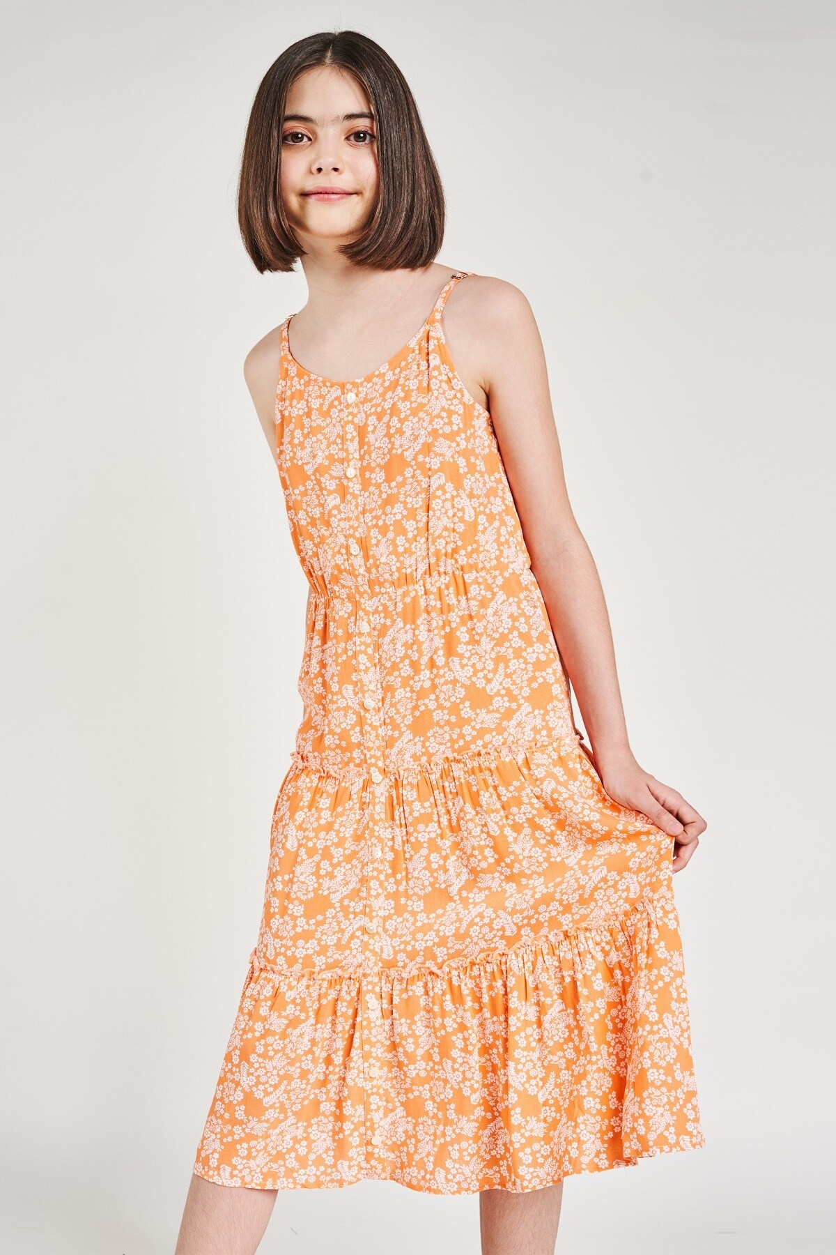 AND | Orange Floral Printed Fit And Flare Dress 3