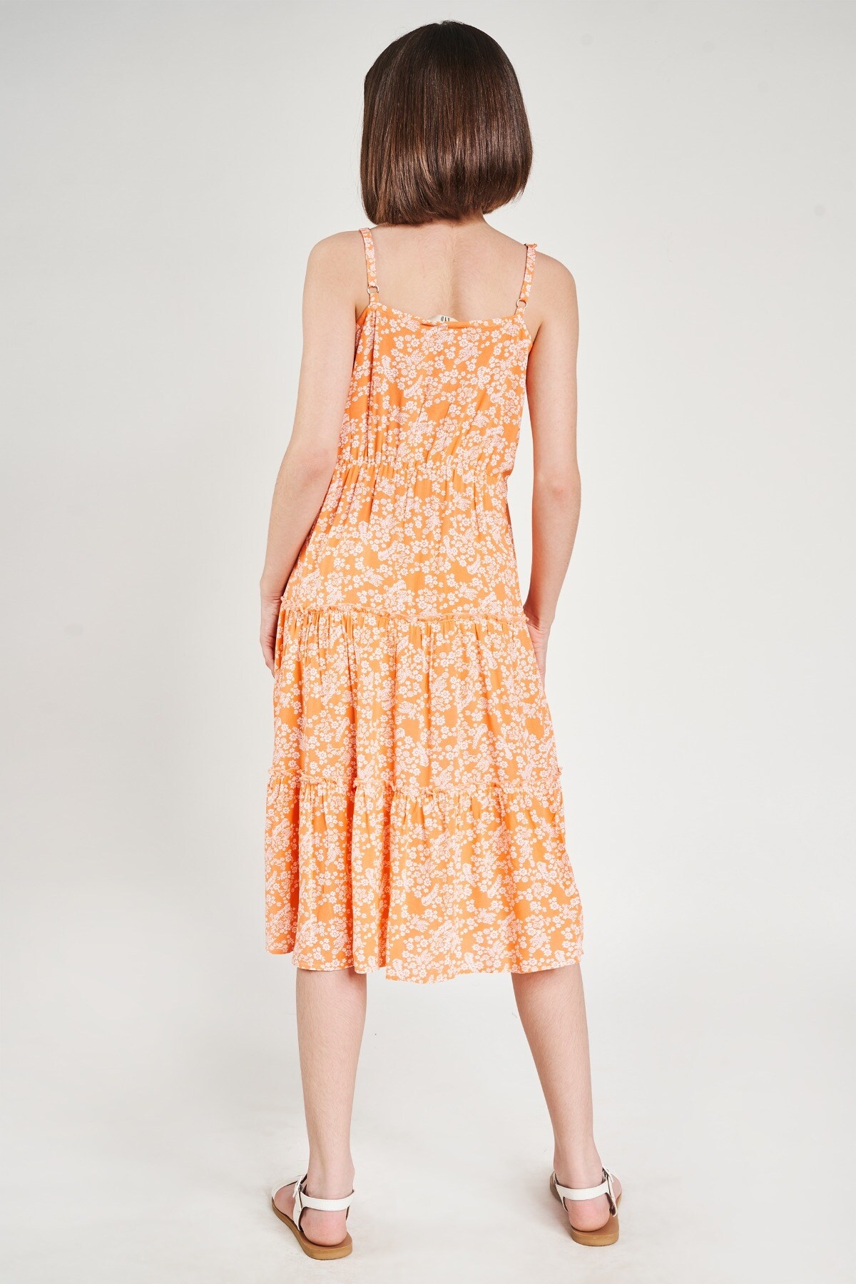 AND | Orange Floral Printed Fit And Flare Dress 4