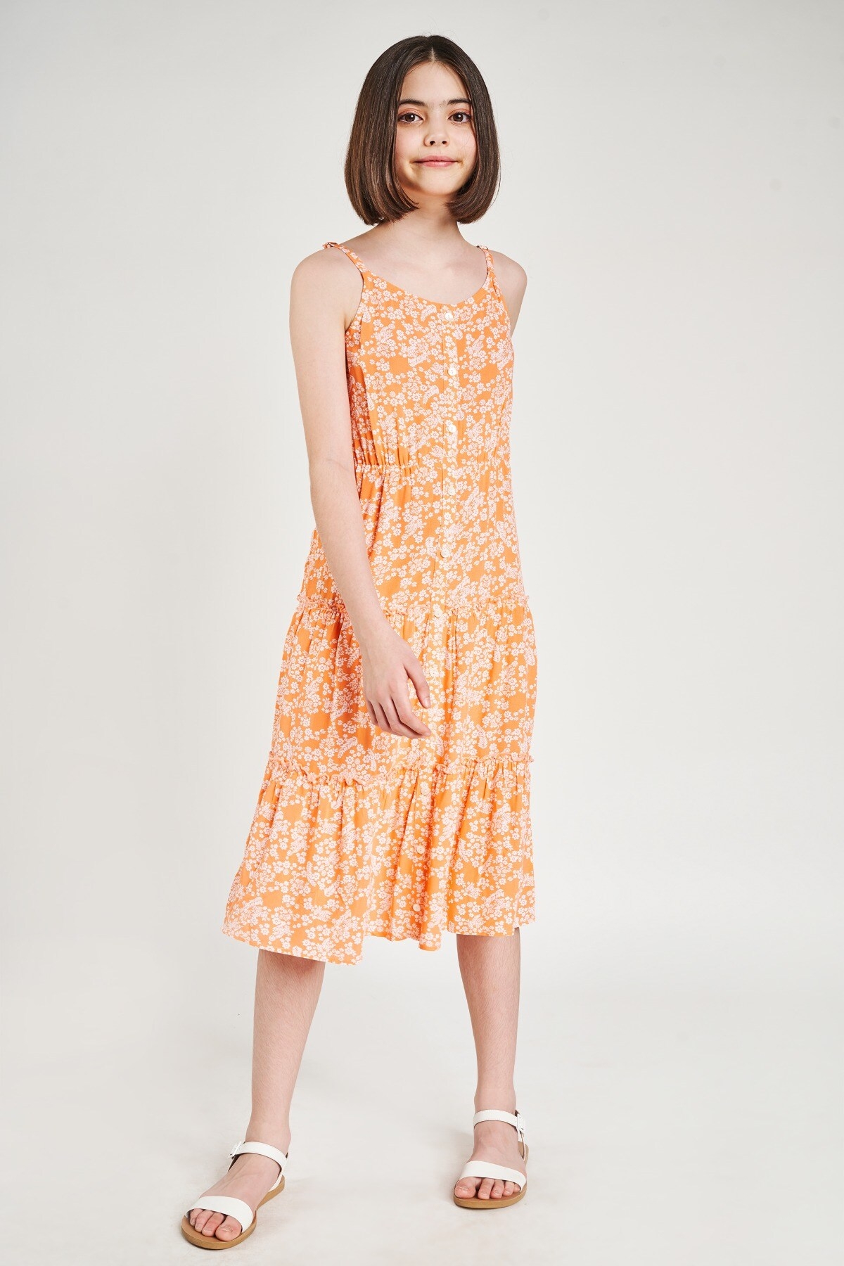 AND | Orange Floral Printed Fit And Flare Dress 5