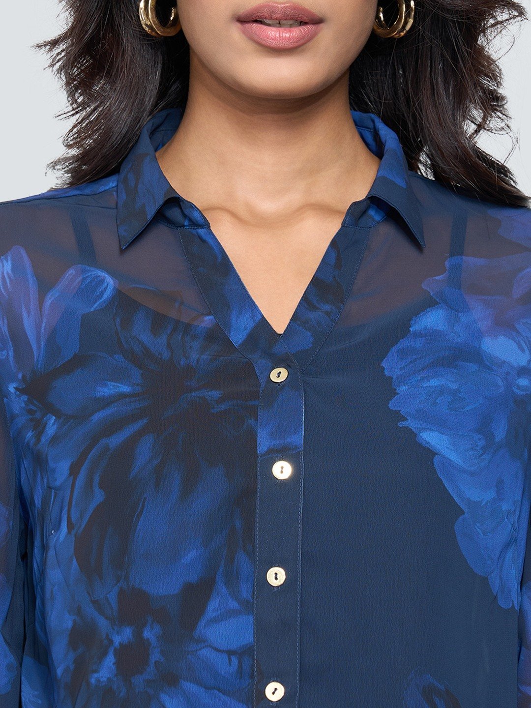 Navy Floral Sheer Shirt with Camisole