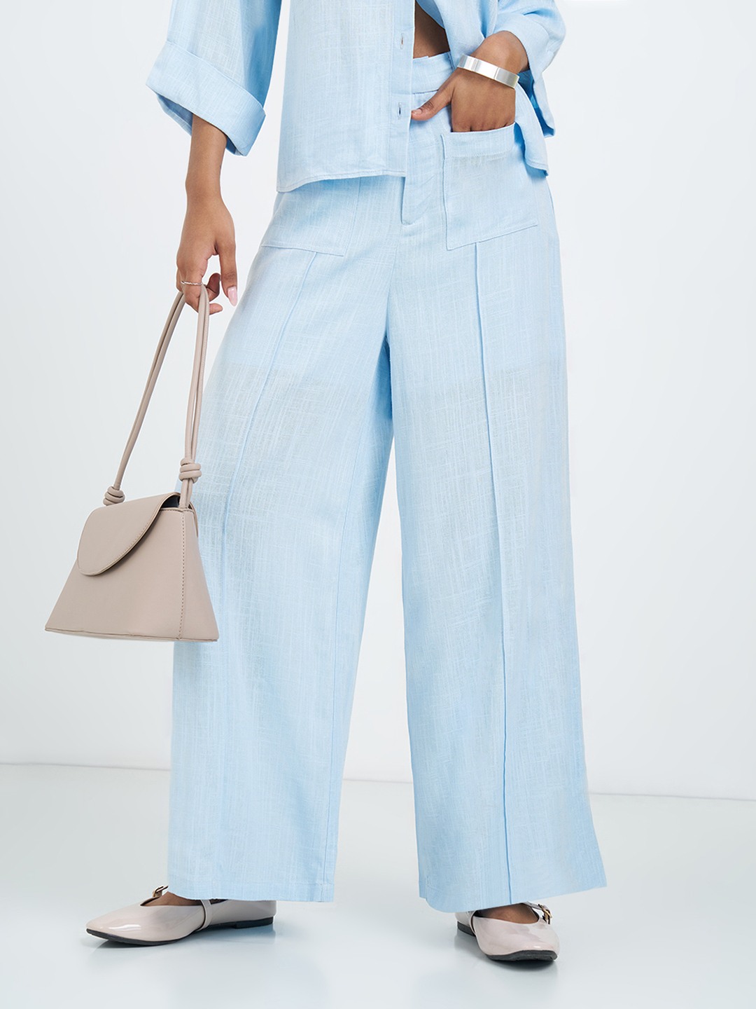 Light Blue Wide Leg Trousers