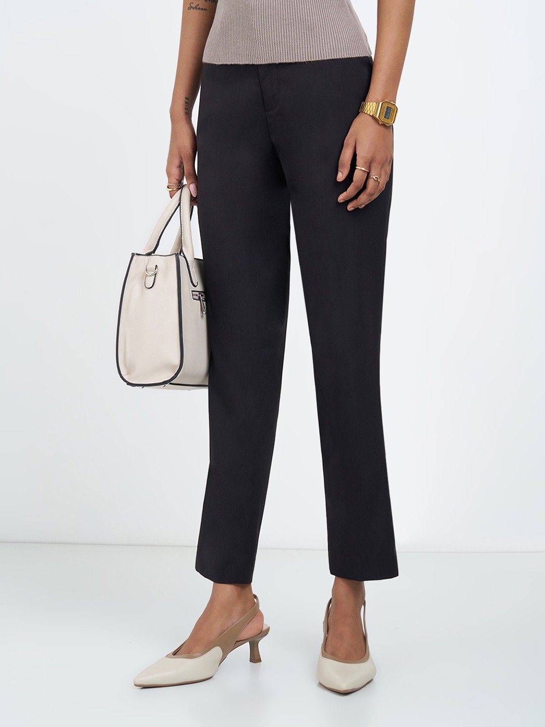 Dark Brown Tailored Slim Fit Trousers