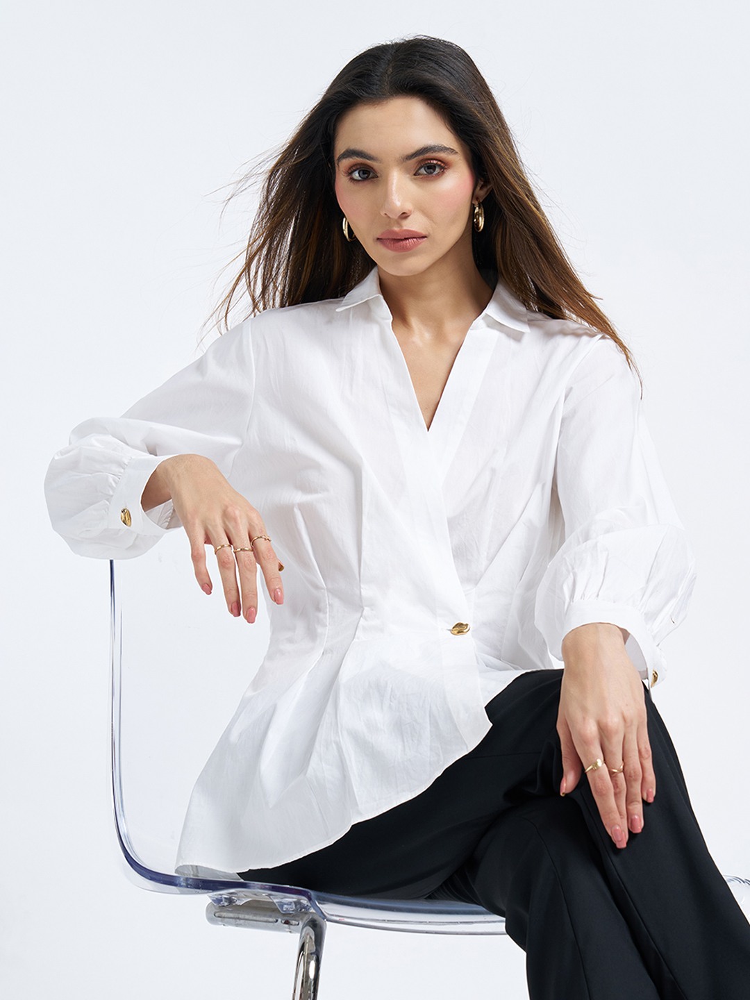 White Wrap Peplum Shirt
