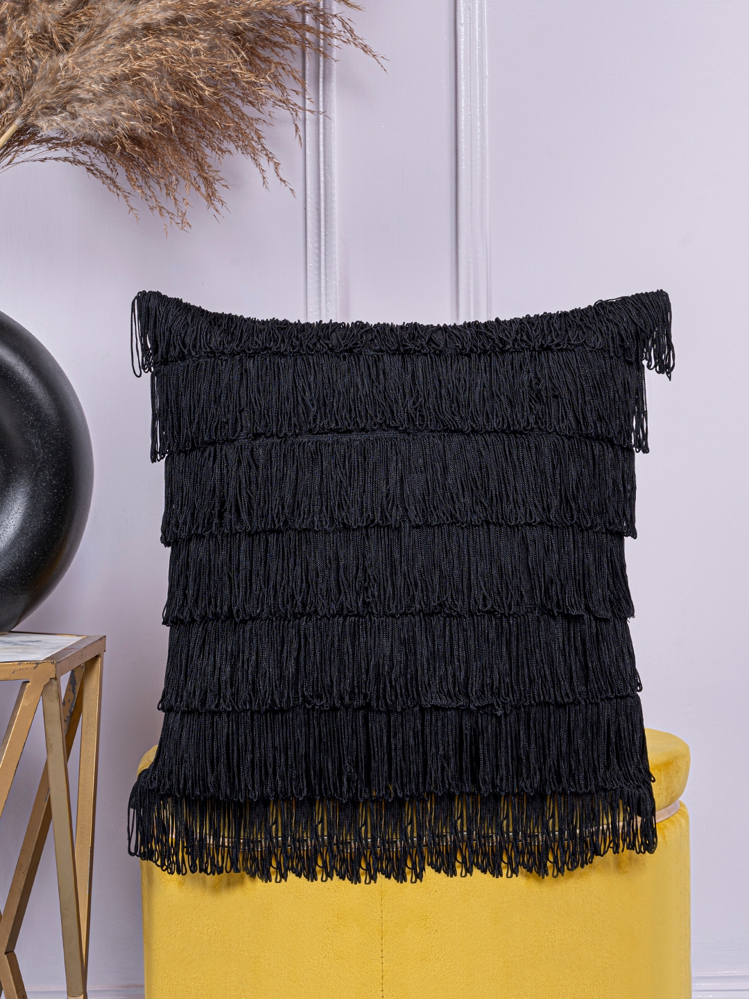 ANWYN | Black Fringe Lace detailed cushion cover undefined