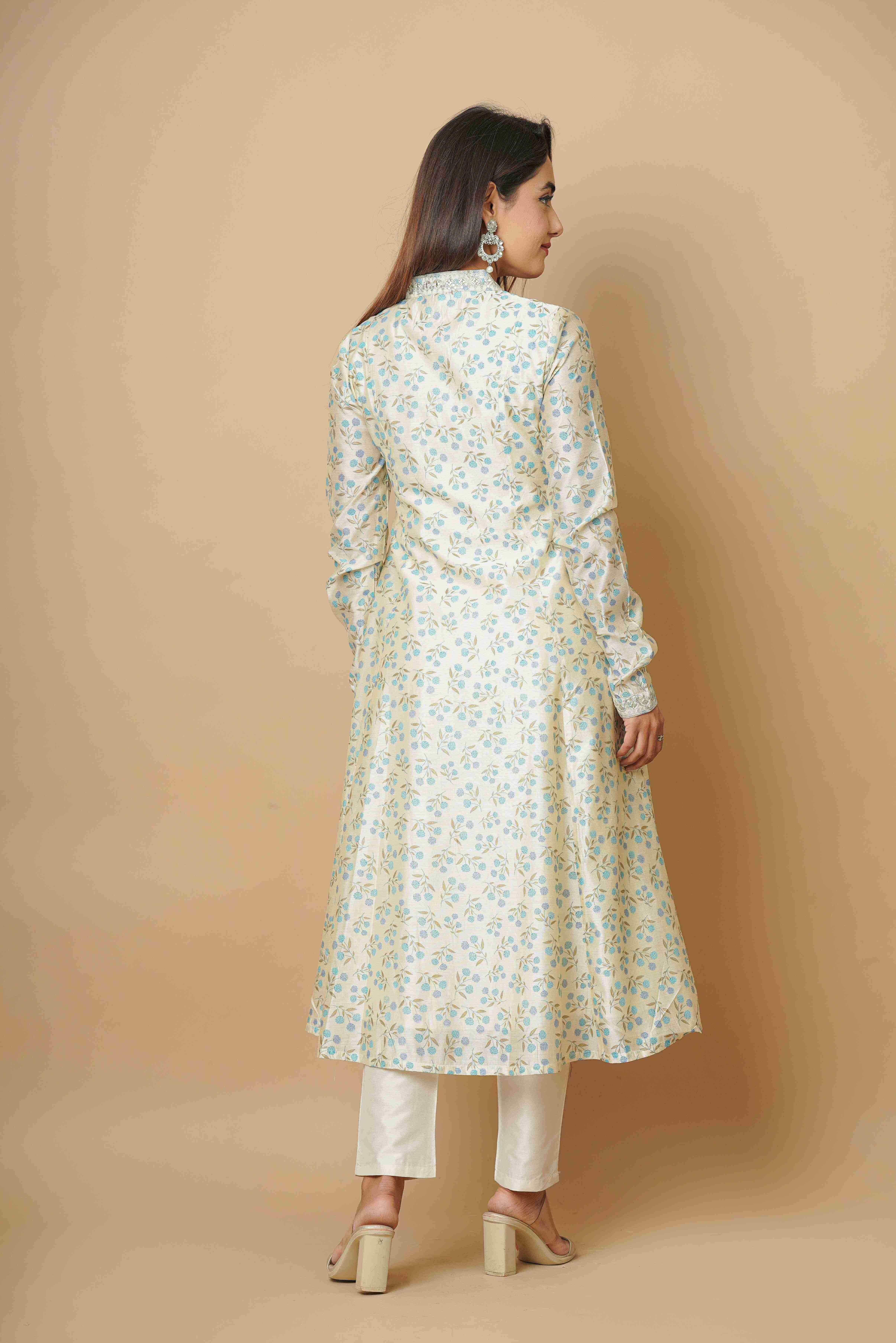 BEIGE EMBROIDERED PARTY WEAR KURTA SET