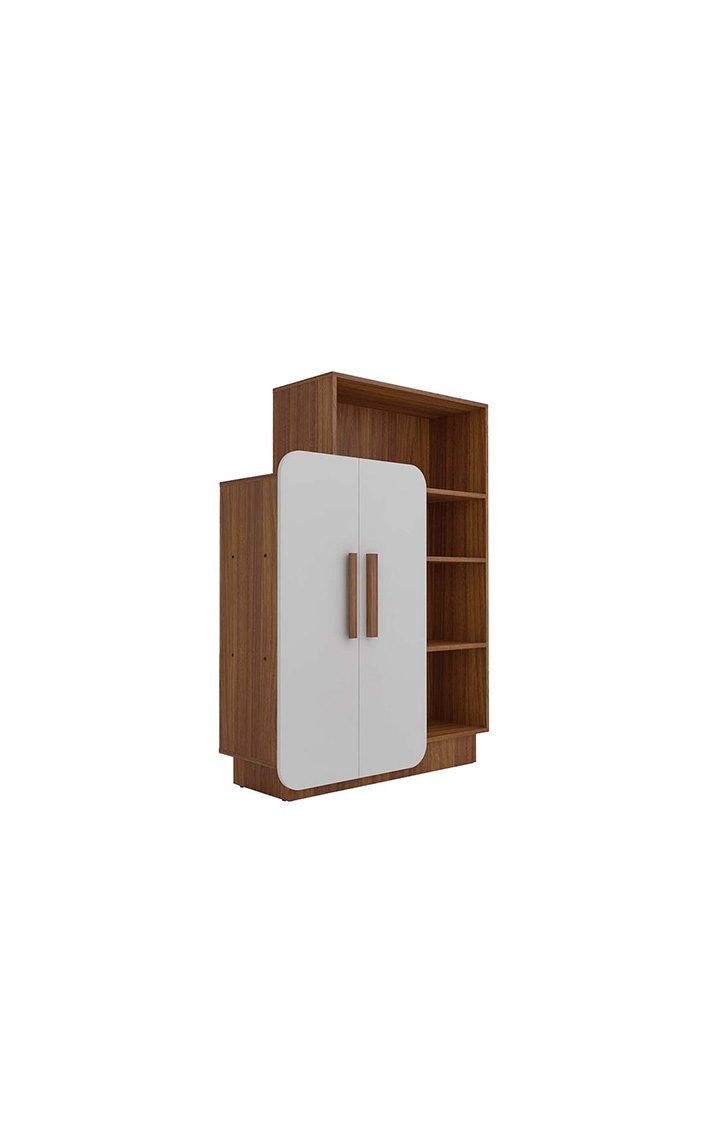 NEUDOT Haven Engineered Wood Semi-Open Bookshelf for Living Room | Open 4 Shelves Bookcase with 2 Door Cabinet Storage for Home & Office/ 1 Year Warranty (Finish Color - Leon Teak, Knock Down)
