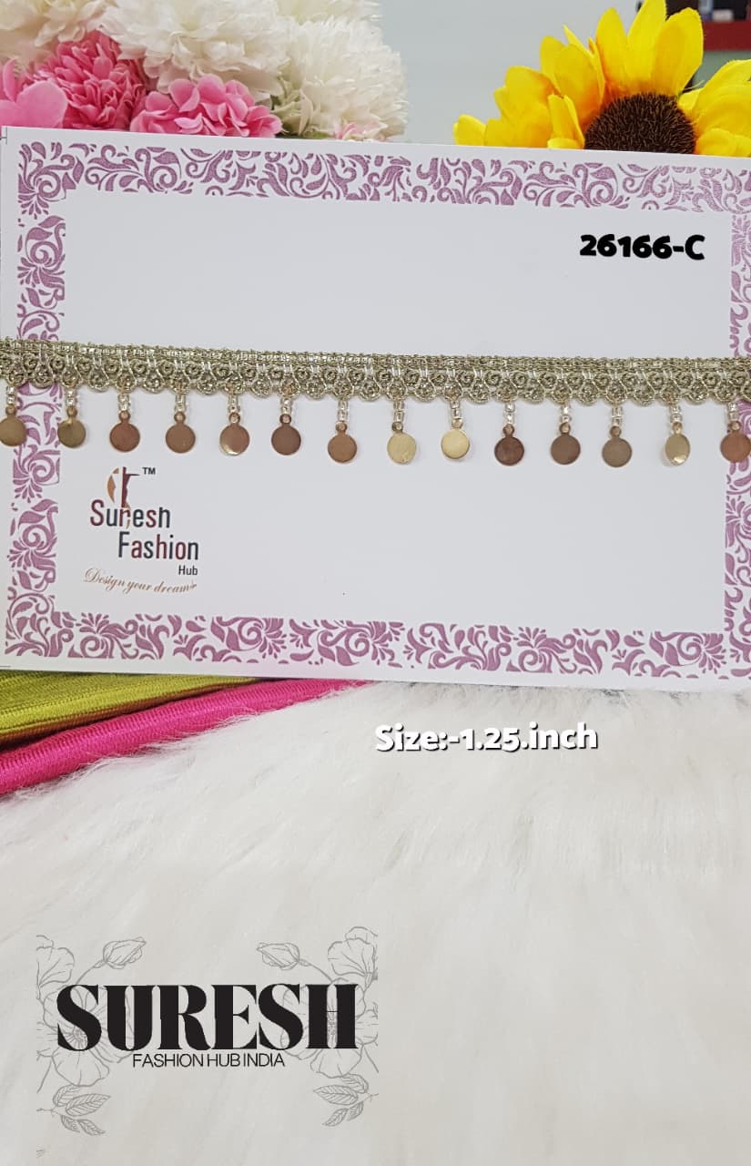 Light Gold Dual Bead Sequin Hanging Lace – 26166-C