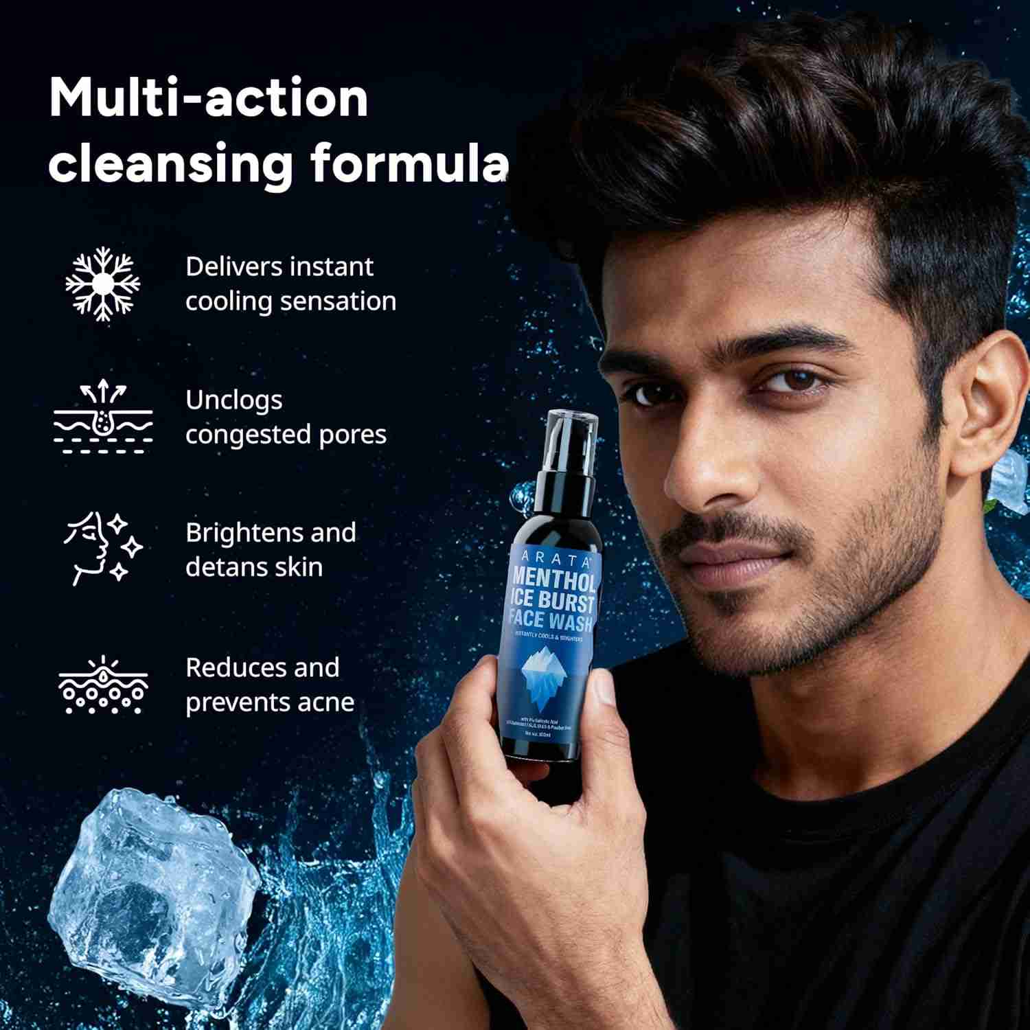 Arata | Menthol Ice Burst Face Wash |For all Skin Types | 100ml