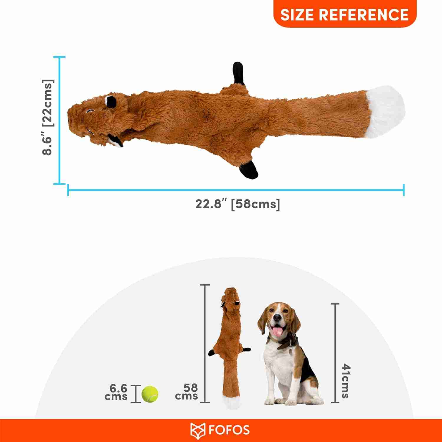 Barkbutler Fofos Skinneez Fox Interactive Squeaky Toy for Dogs