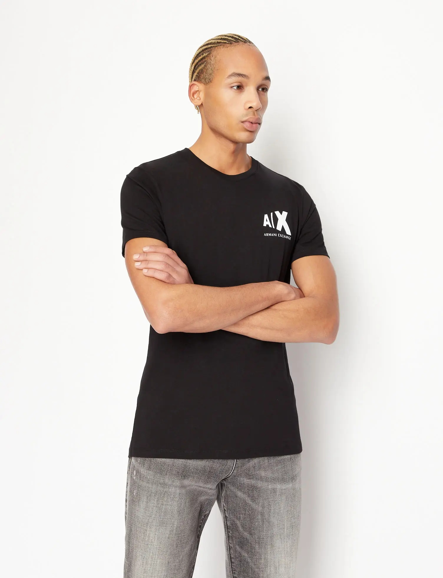 Armani Exchange Ribbed Puffer Jcket Cotton Logo Print T Shirt Slim