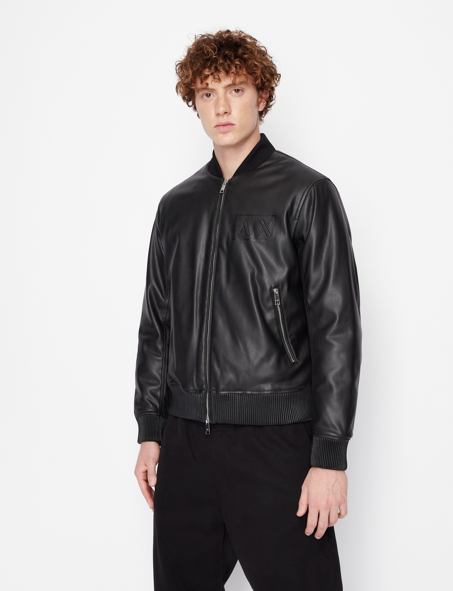 Front-Open Zip-Up Bomber Jacket with Embossed Logo Print