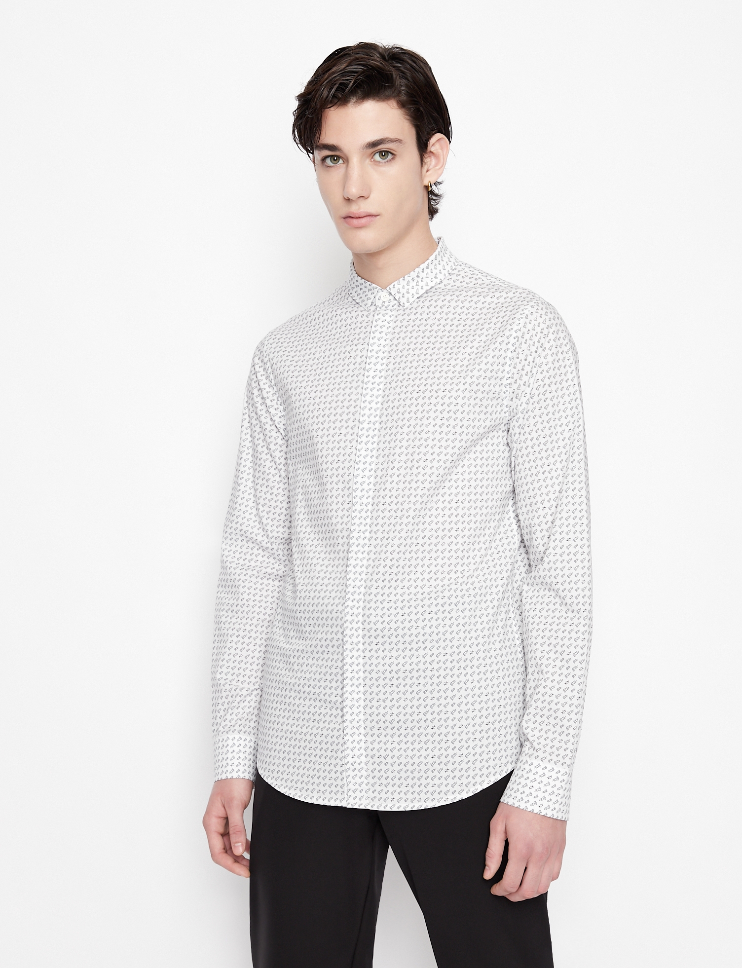 All-Over Micro Logo Print Slim Fit Shirt with Concealed Placket