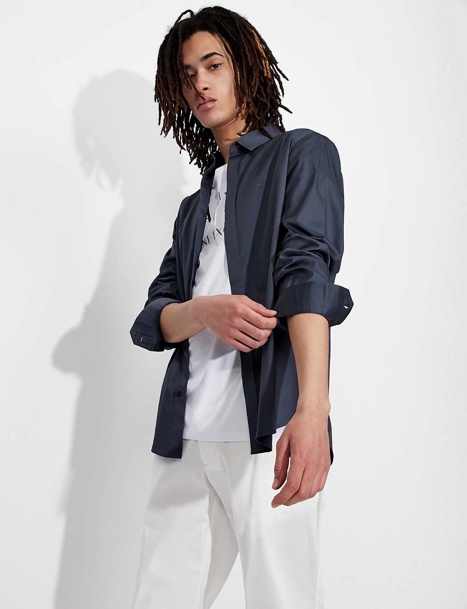 Men Blue Cotton Blend  Shirt