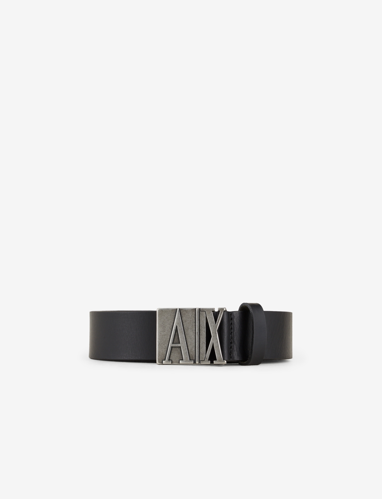 Black Leather Belt with Metal Logo Buckle Closure