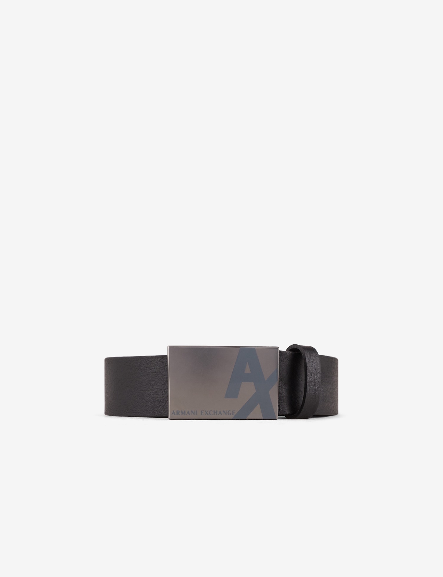 Black Leather Belt with Metal Logo Buckle Closure