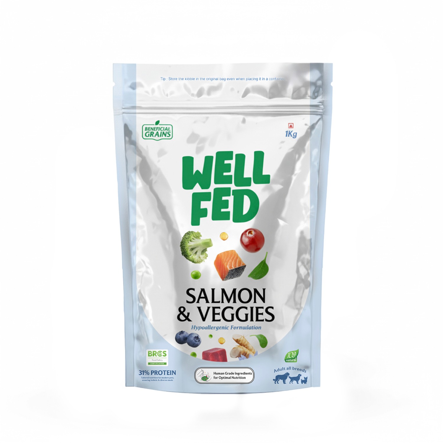Well Fed Beneficial Grain Salmon and Veggies Dry Food for Dogs