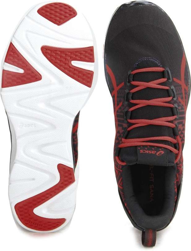 ASICS Women s Gel Fit Sana 2 Graphic Black and Vermilion Indoor Multisport Court Shoes