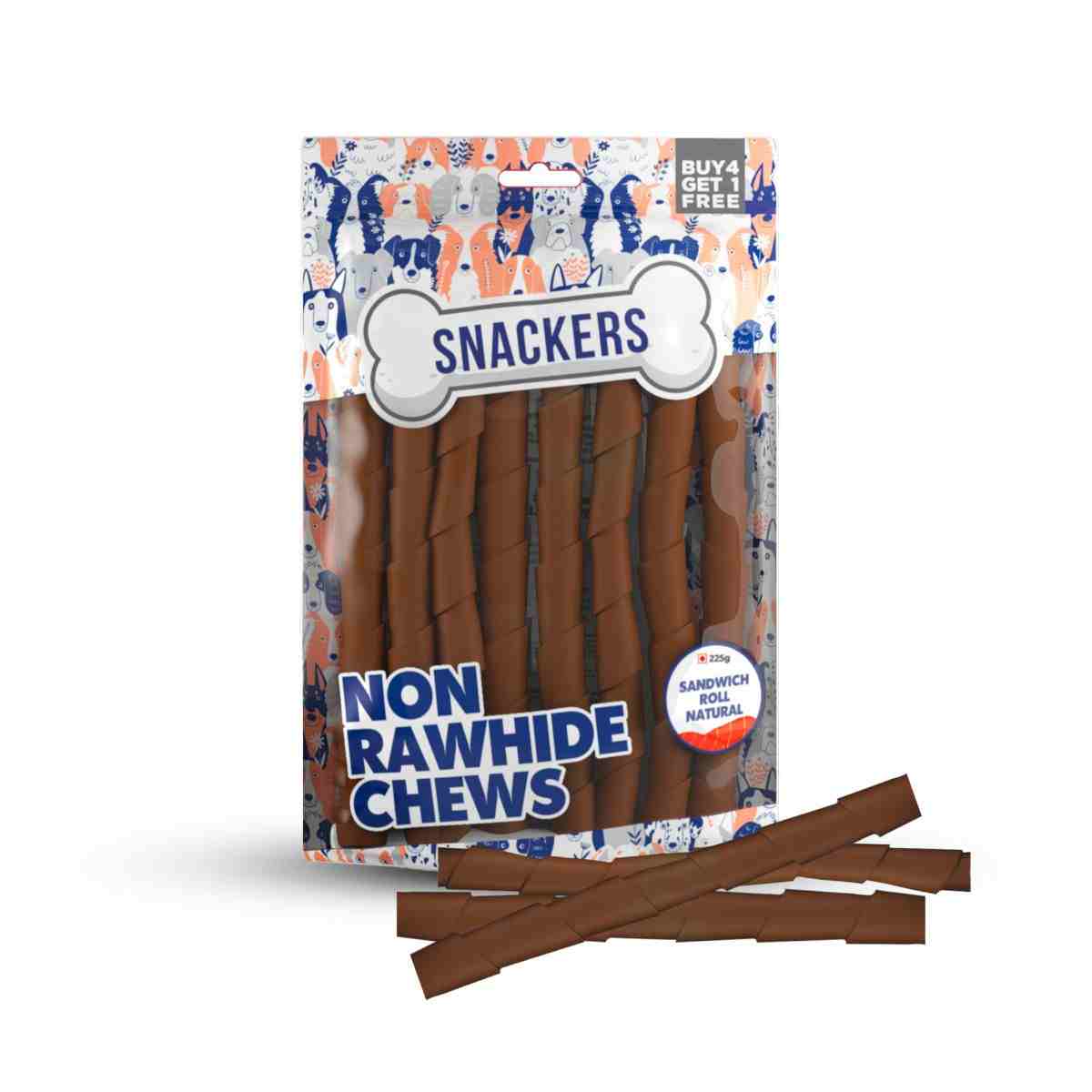 Snackers Non Rawhide Chews Sandwich Roll Natural for Dogs, 225 g