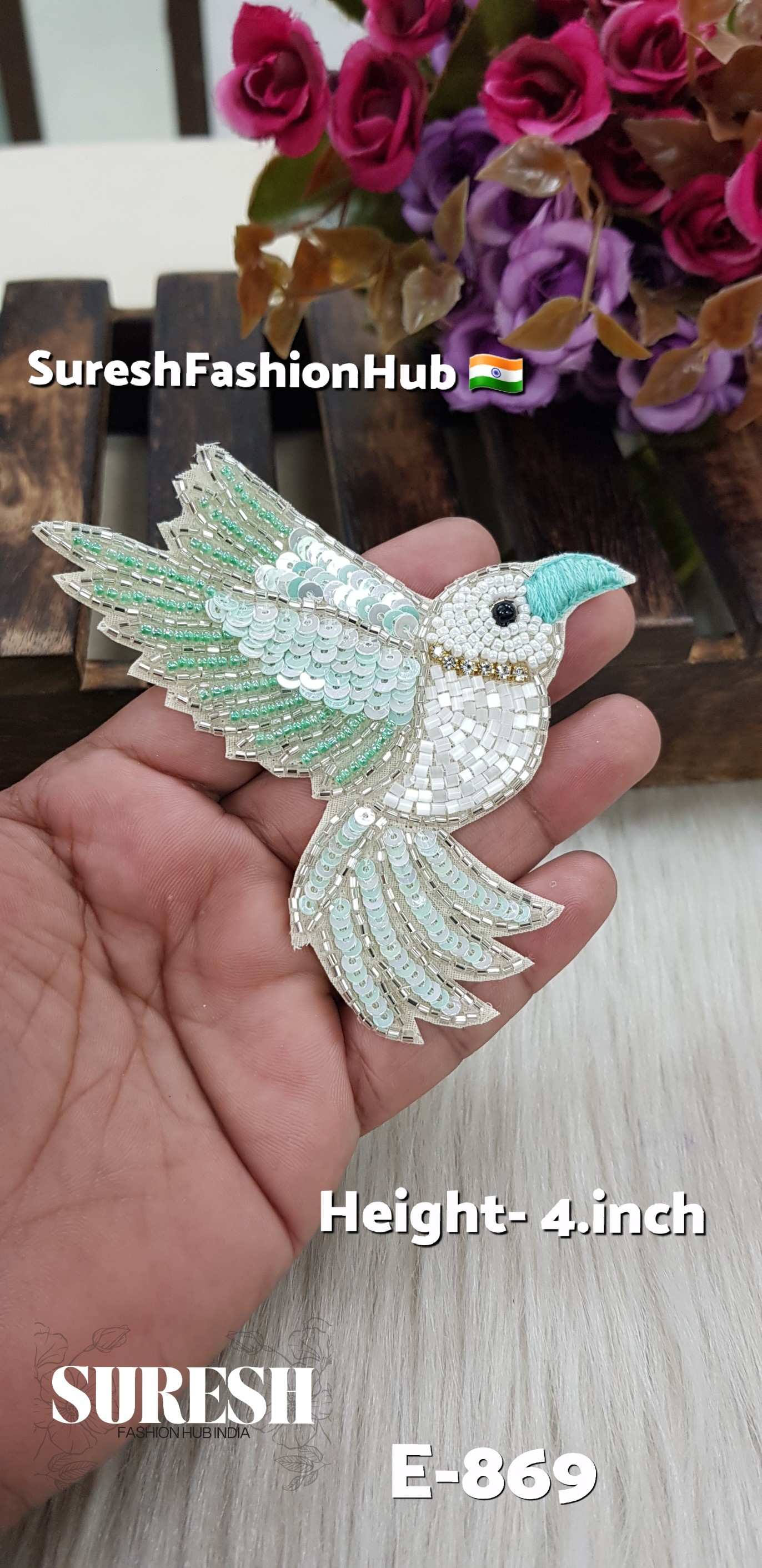 E-869 Mint Green Right Side Flying Bird Patch