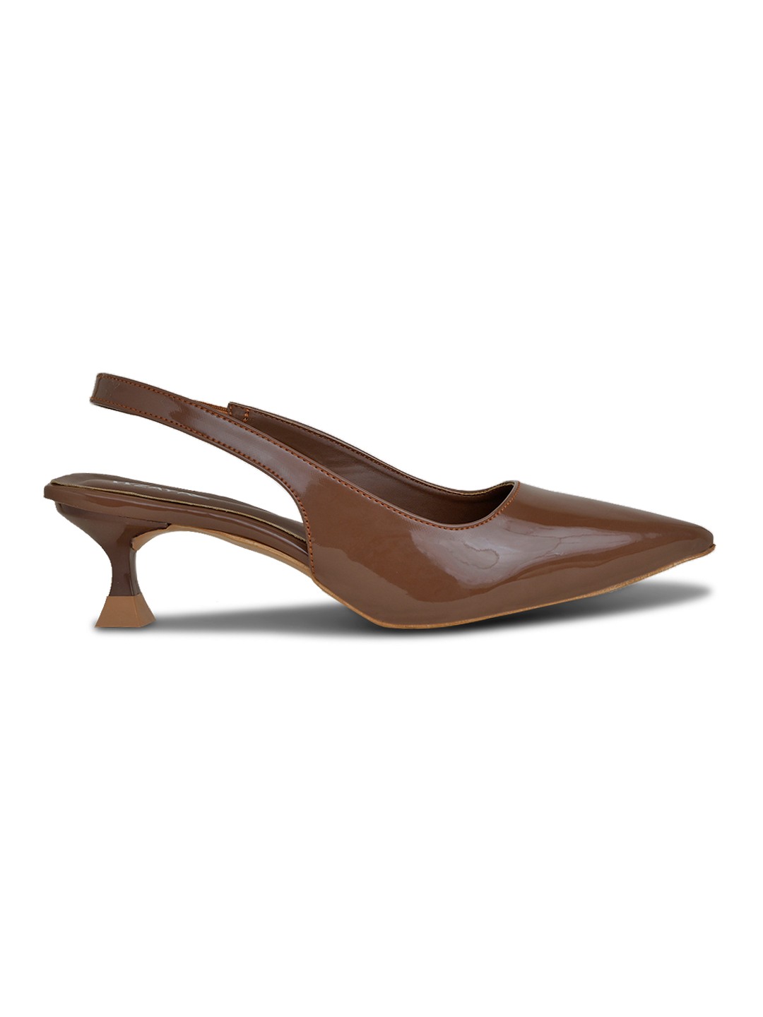 Patent Tan Pointed-Toe Slingback Heels